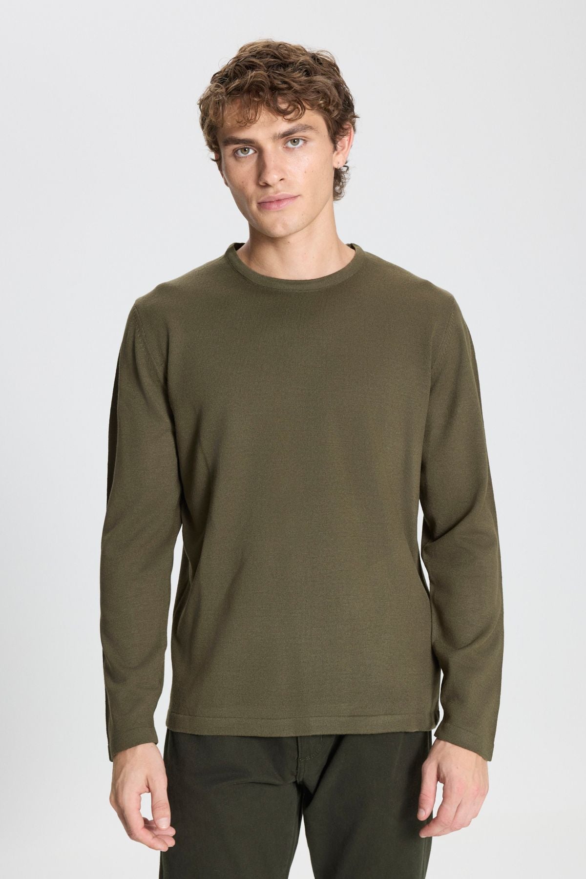 Men's Khaki standard fit normal cutting hot bike collar knitwear sweater