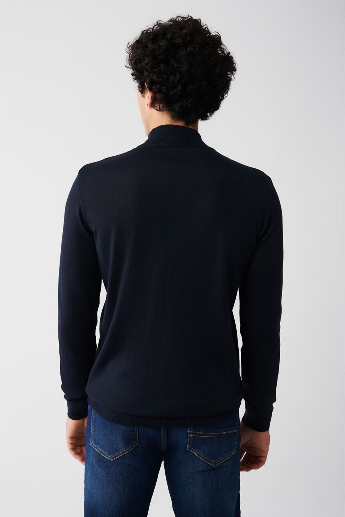 Men's navy blue half fisherman collar wool mixed knitwear sweater B005015