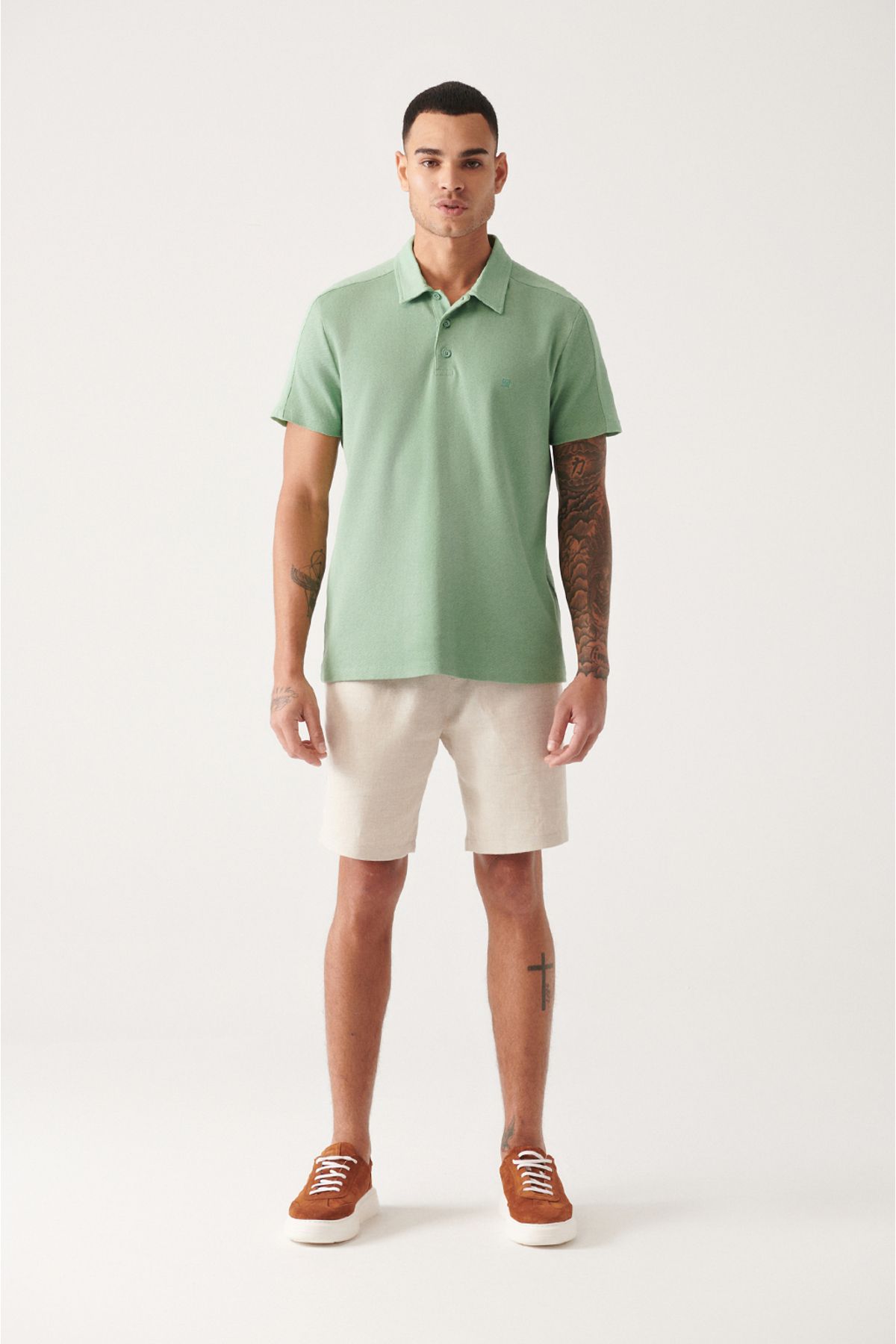 Men's Water Green 100 %Cotton Polo Yaka T-shirt A31y1021