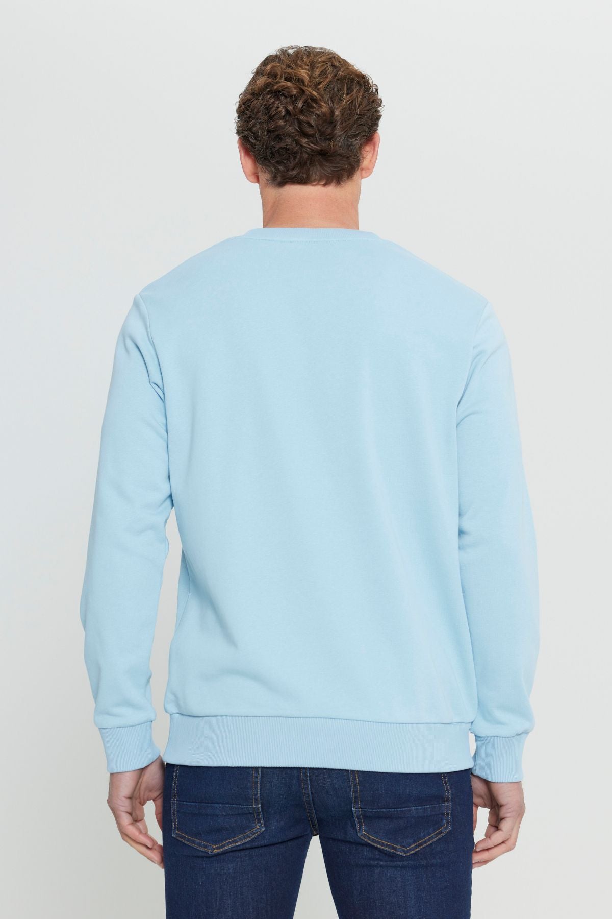 Men's Light Blue Standard Fit Normal Normal Class Bike 3 IP Cotton Sweatshirt