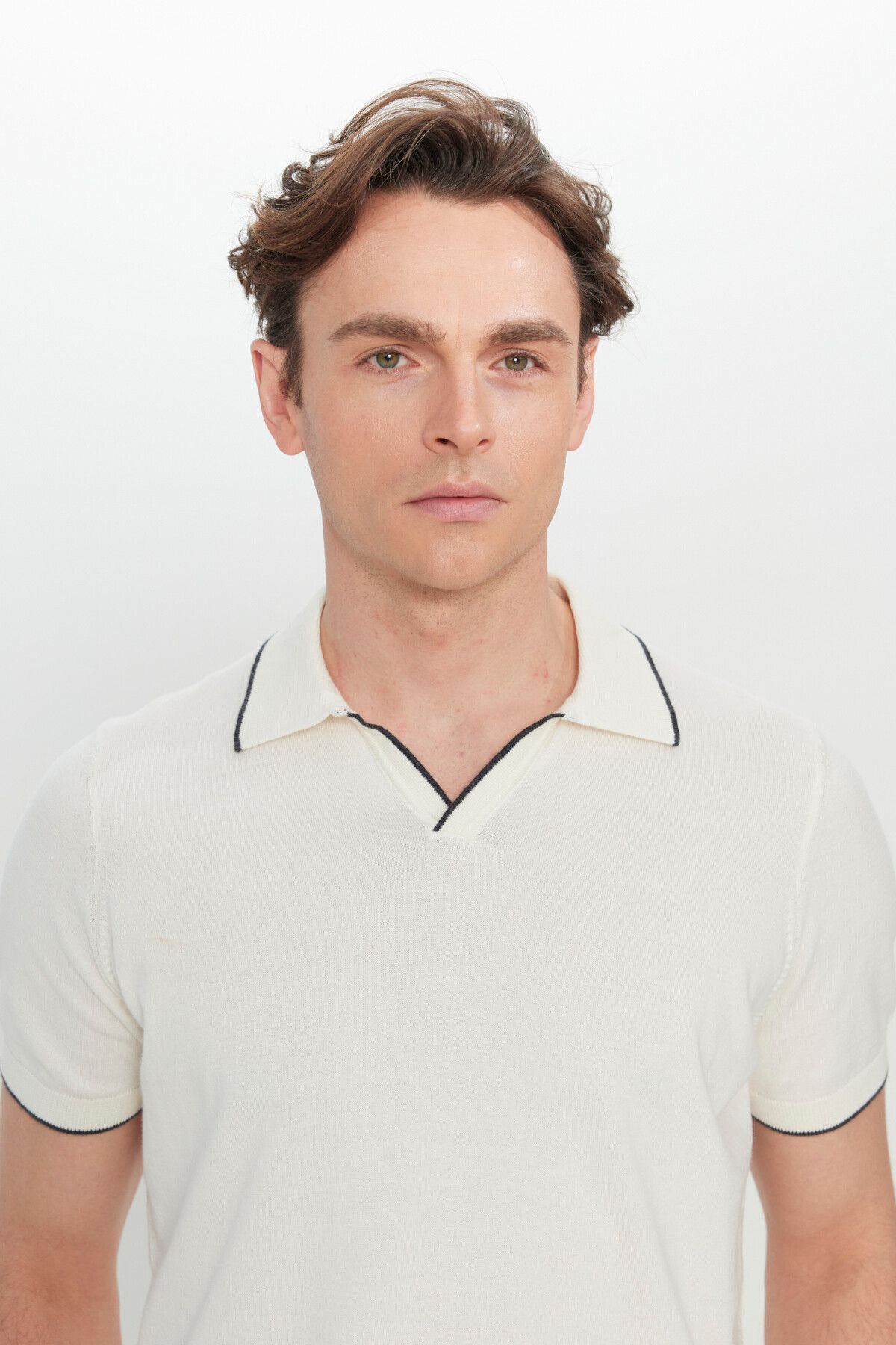 Men's Ecru 100 %Cotton Standard Fit Normal Cut Polico Triko T -shirt