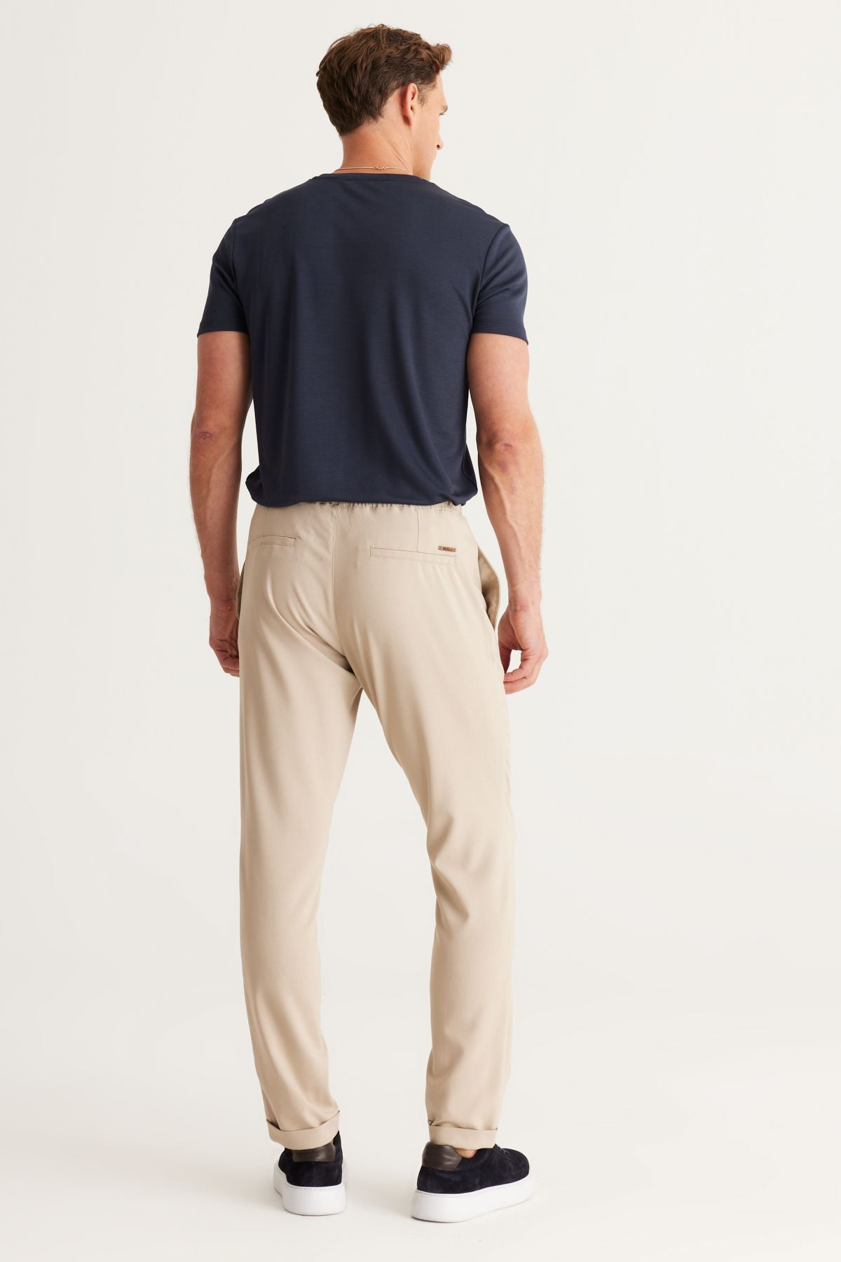 Men's Beige Slim Fit Casual Cutting Waist Tied Side Pocket Jogger Pants