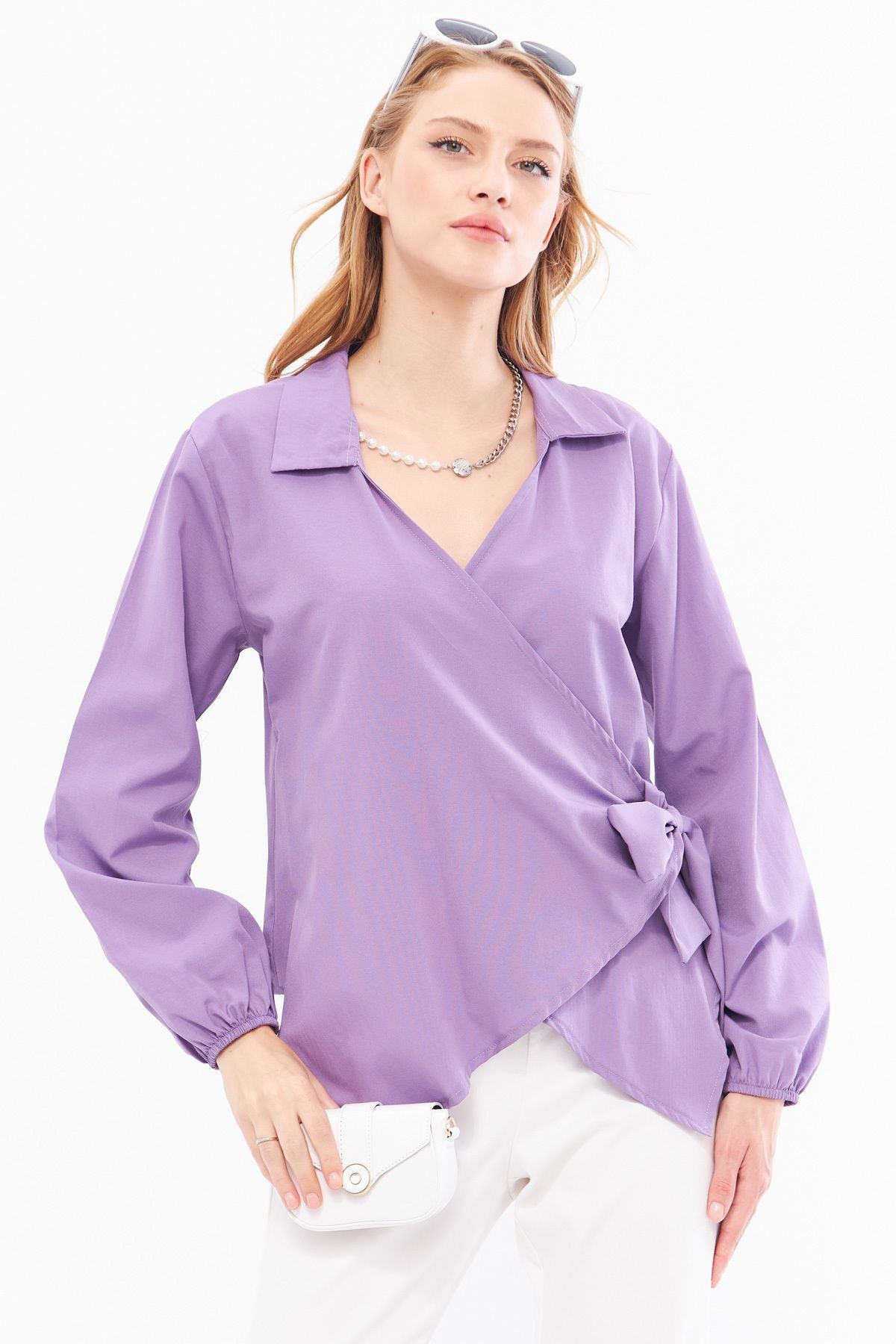 Female purple collar cruve blouse ARM-22Y024025