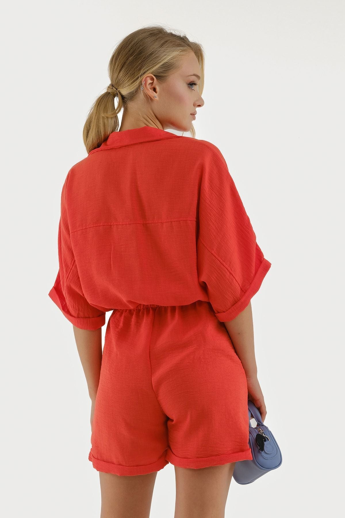 Female coral bat sleeve pocket with waist waist tire shorts overalls Arm-23y001075