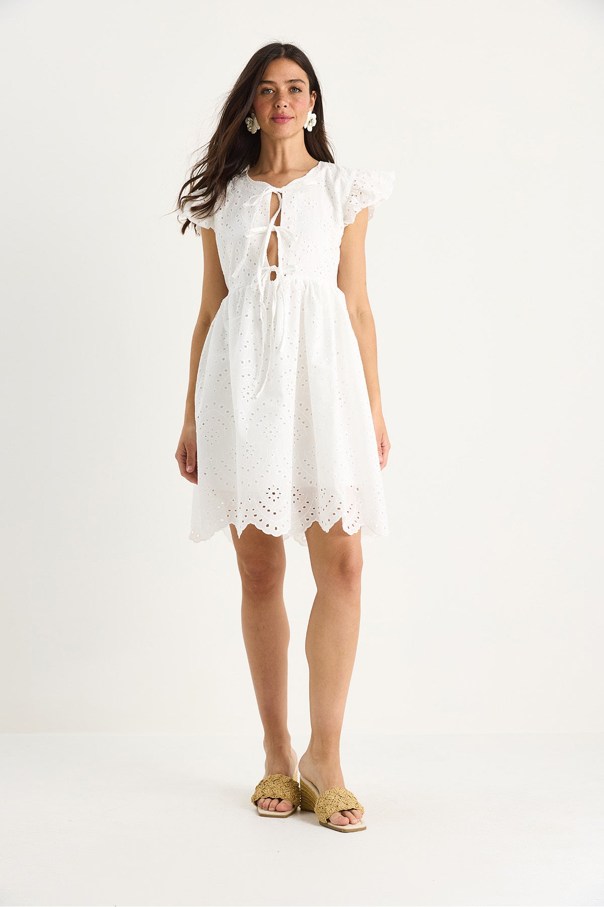 Women's Bow Detailed Scallop Lined Mini Dress 5237 60281056