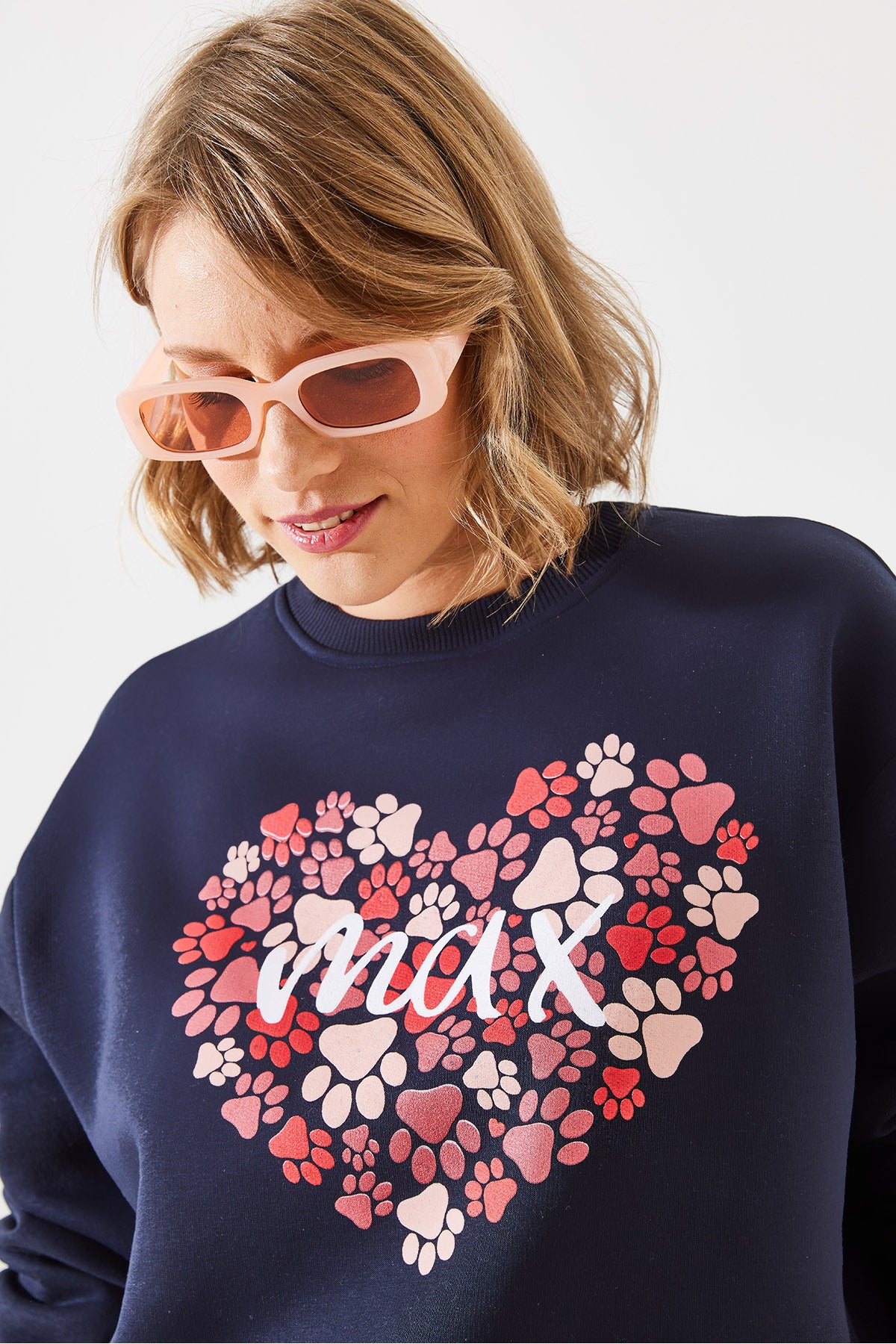 Women's Three Thread Rose Gold Round Neck Patch Printed Sweatshirt MBHS005 60601005