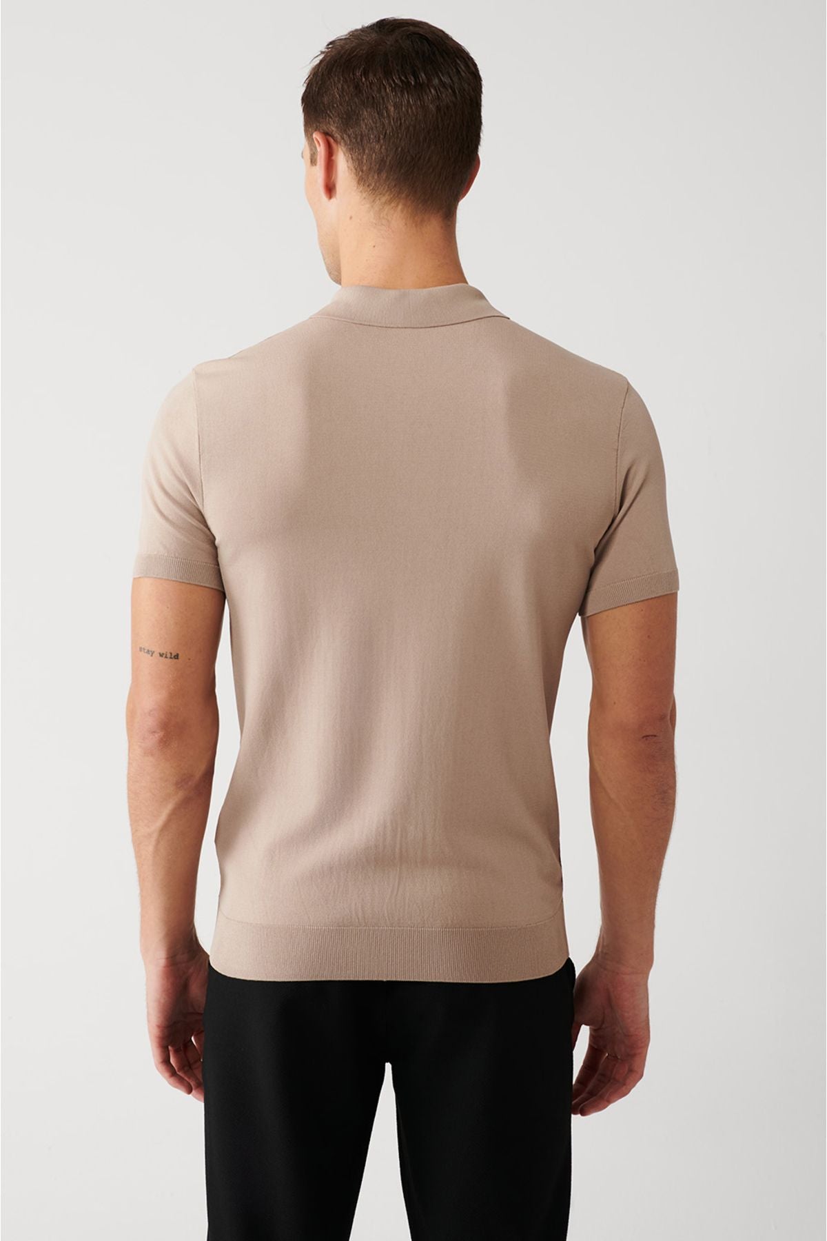 Men's mink zipper texture rayon knitwear t-shirt a32y5028
