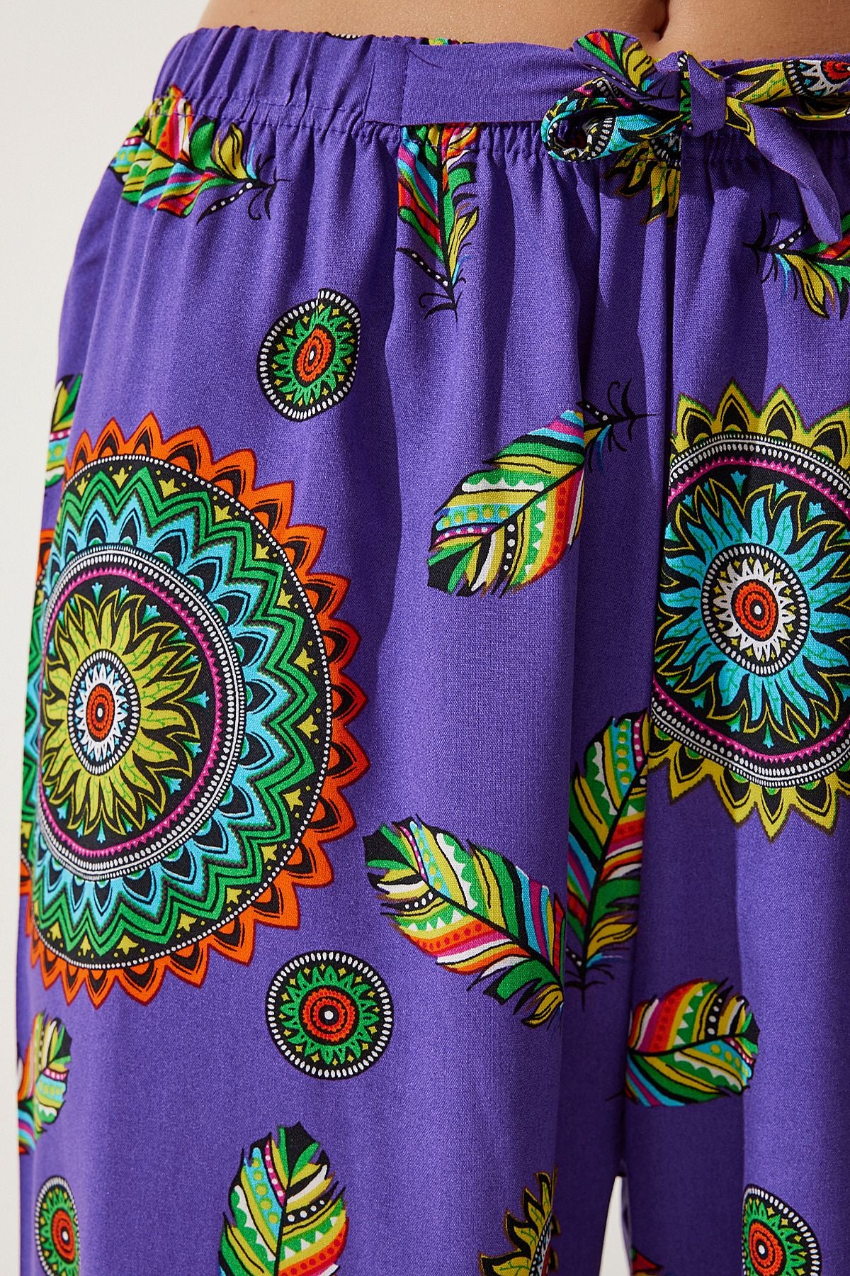 Woman Purple Patterned Viscose Palazzo Pants EN00606