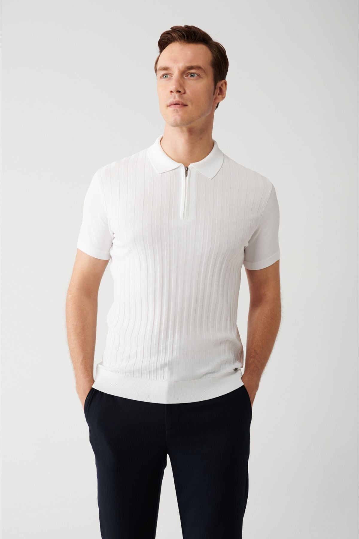 Men's ecru zipper texture rayon knitwear t-shirt a32y5028