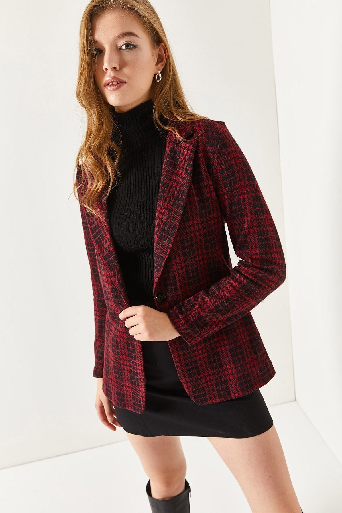 Female Bordeaux Stamp Single Button Echle Jacket ARM-19K001131