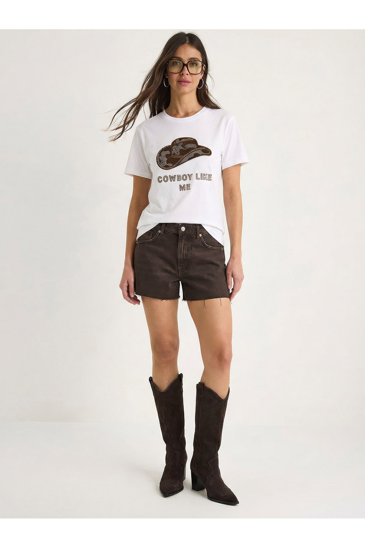 Women's Cowboy Hat Embroidered Beaded Basic T-Shirt 7581 60283950