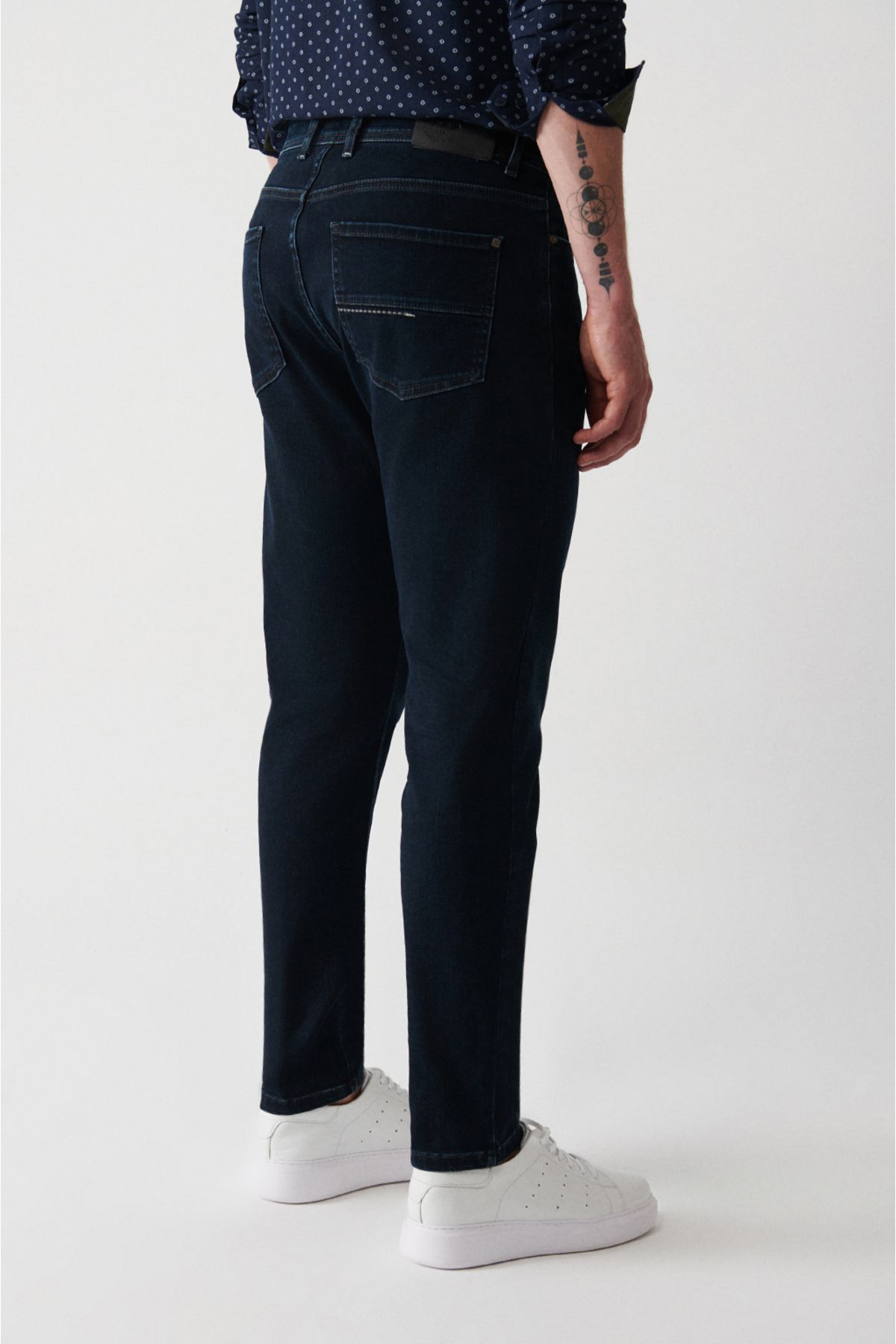 Men's navy blue tulling washing flexible jean pants B003521