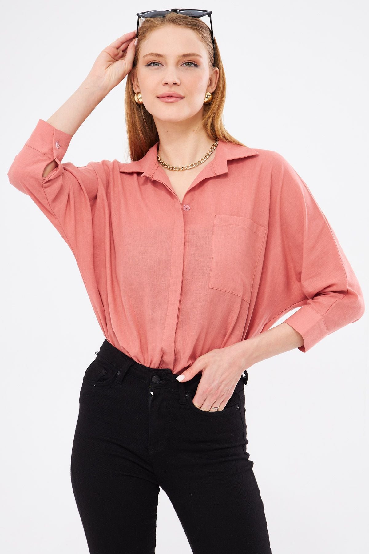 WOMEN DARK PINK POISK SALAŞ LINE SHIRT ARM-21Y001035