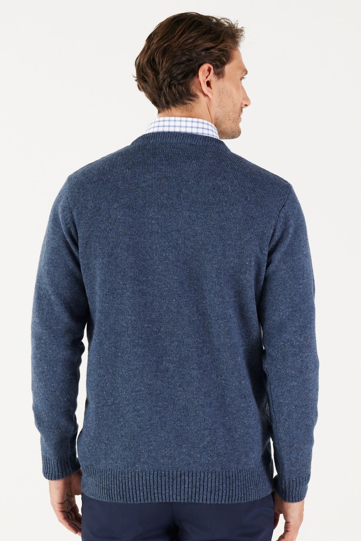 Men's Avaş Blue Standard Fit Normal Cut Normal Class Bike Jacquari Knitwear Sweater