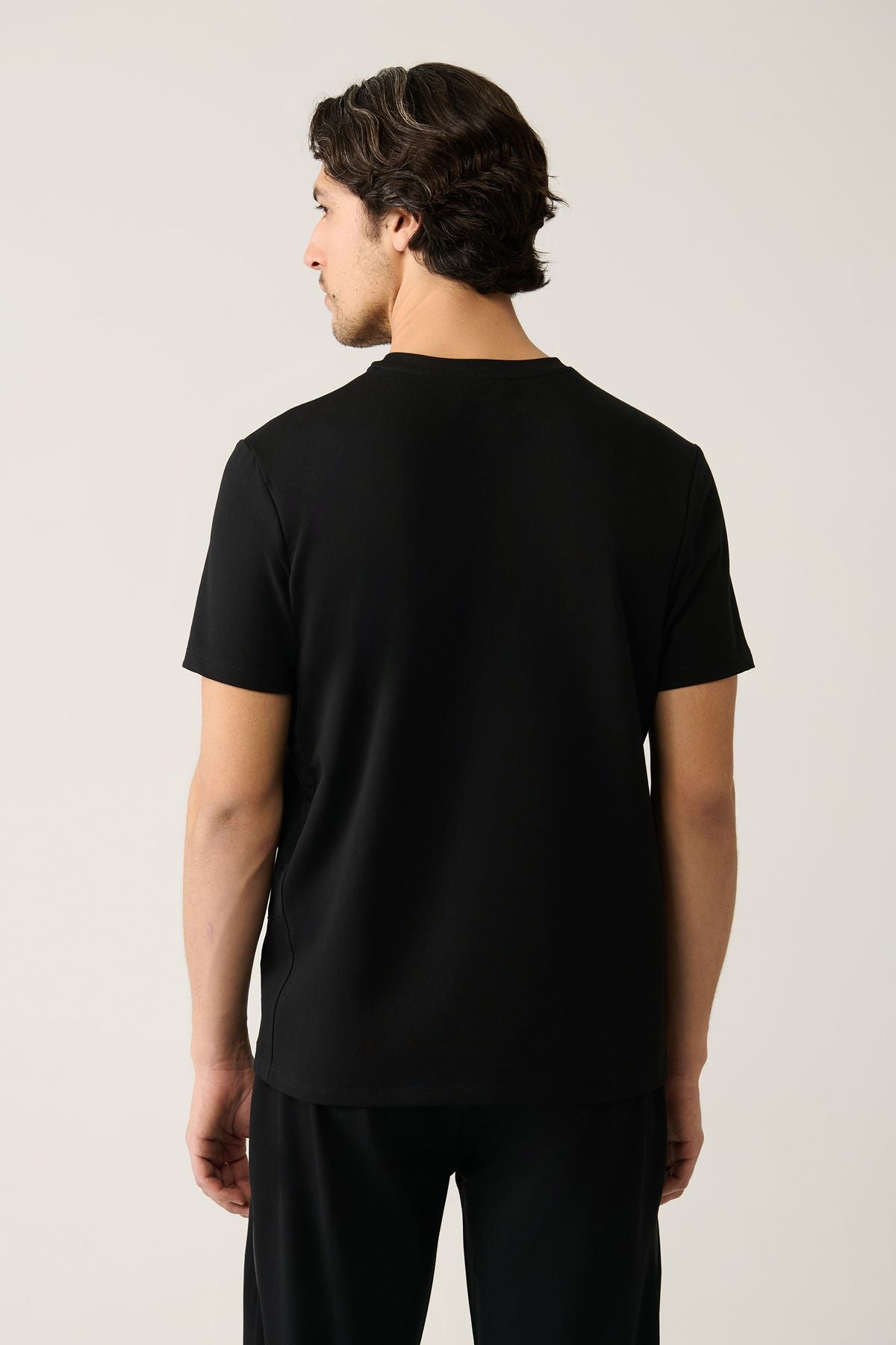 Erkek Siyah Bisiklet Yaka Jersey Kumaş Garnili T-shirt A41y1114