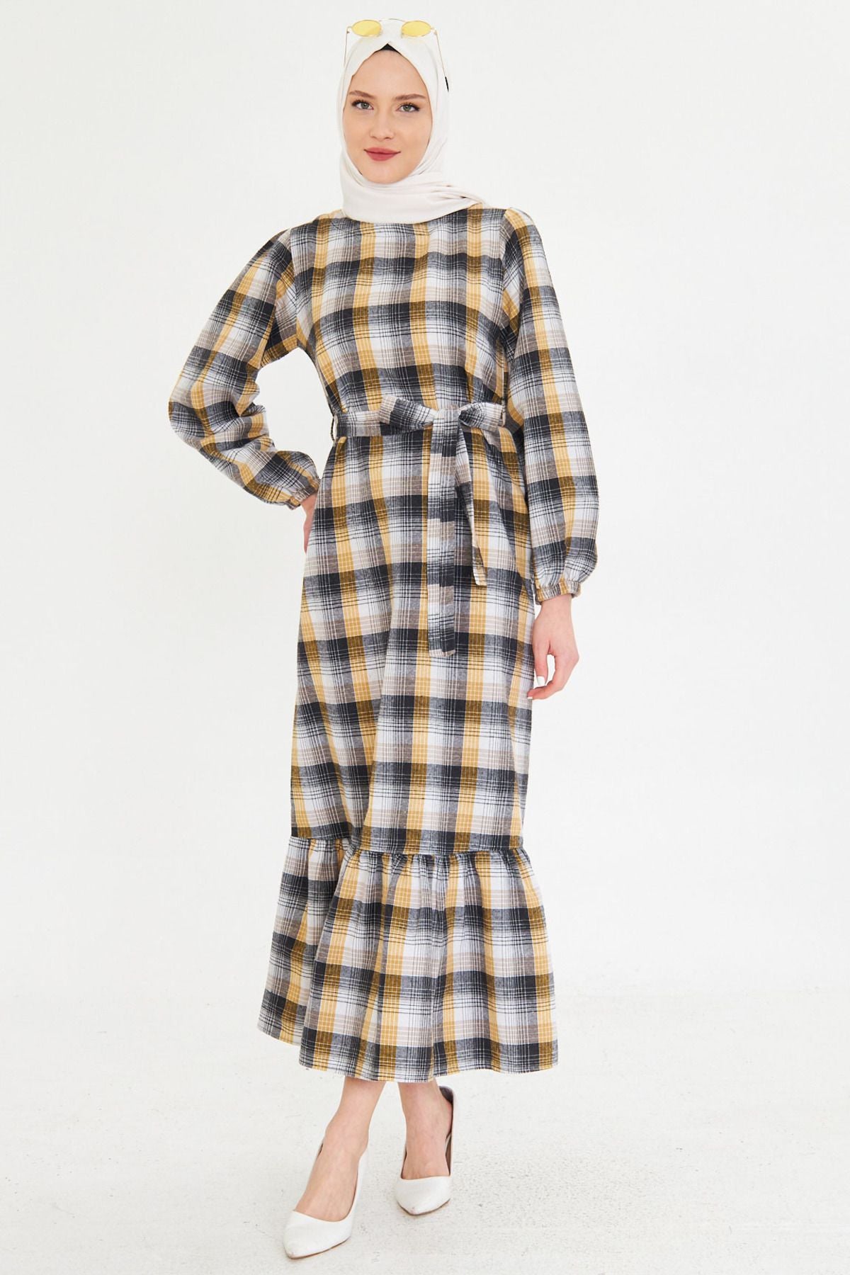 Woman Yellow Zero Back Back Zipper Skirt Nip Ruffle Born Long Hijab Dress ARM-25K001102