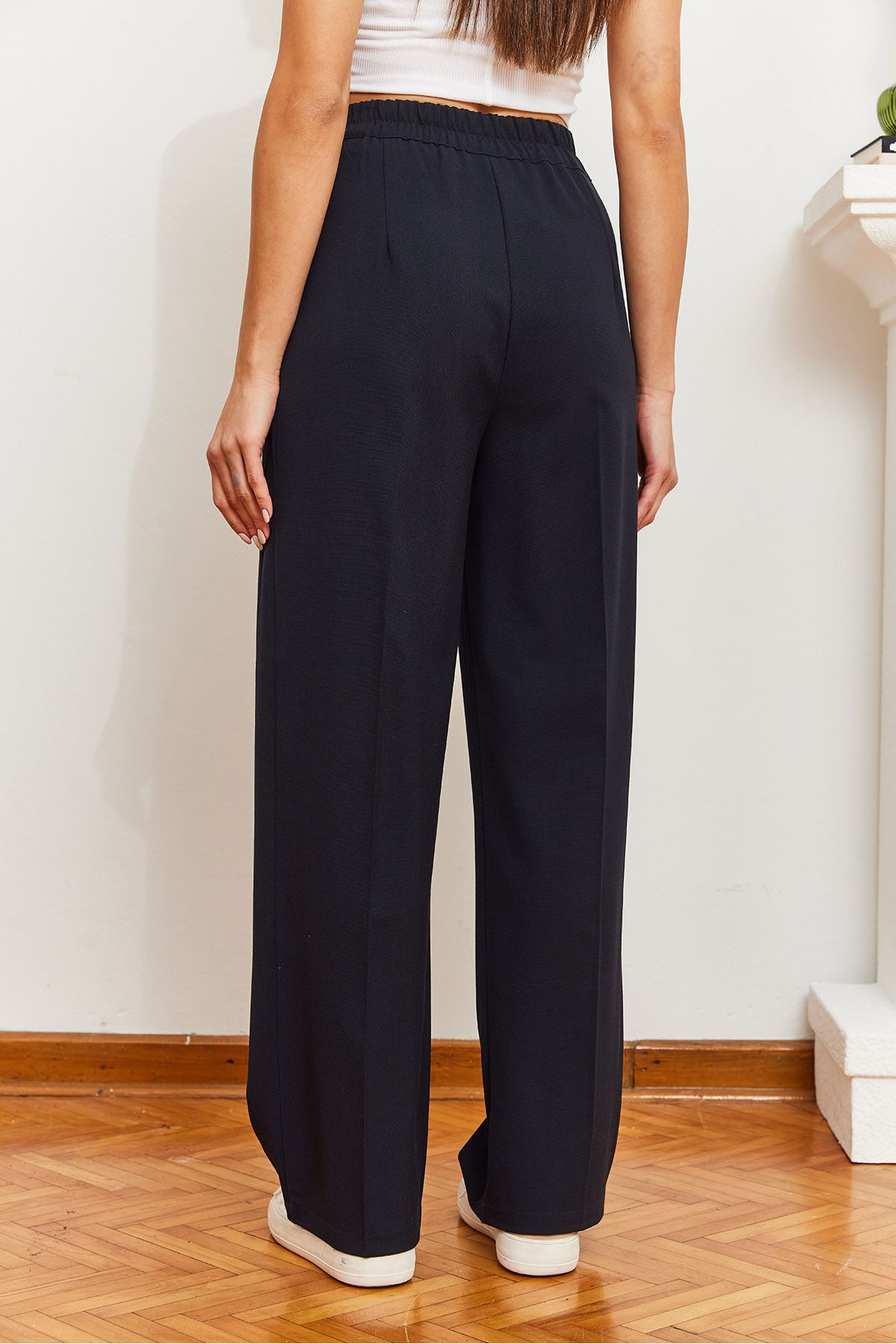 WOMEN'S POLICE PALAZZO Pants with asymmetric Waist Button 60361004