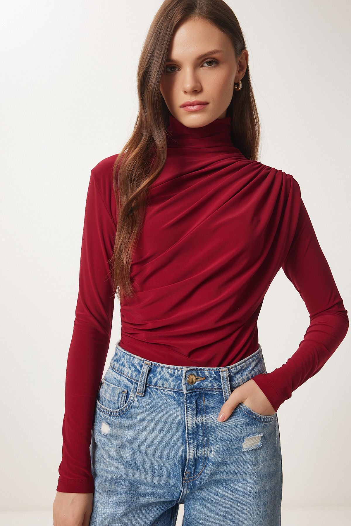 Female Bordeaux Shirness Detailed Sandy Blouse FF00135