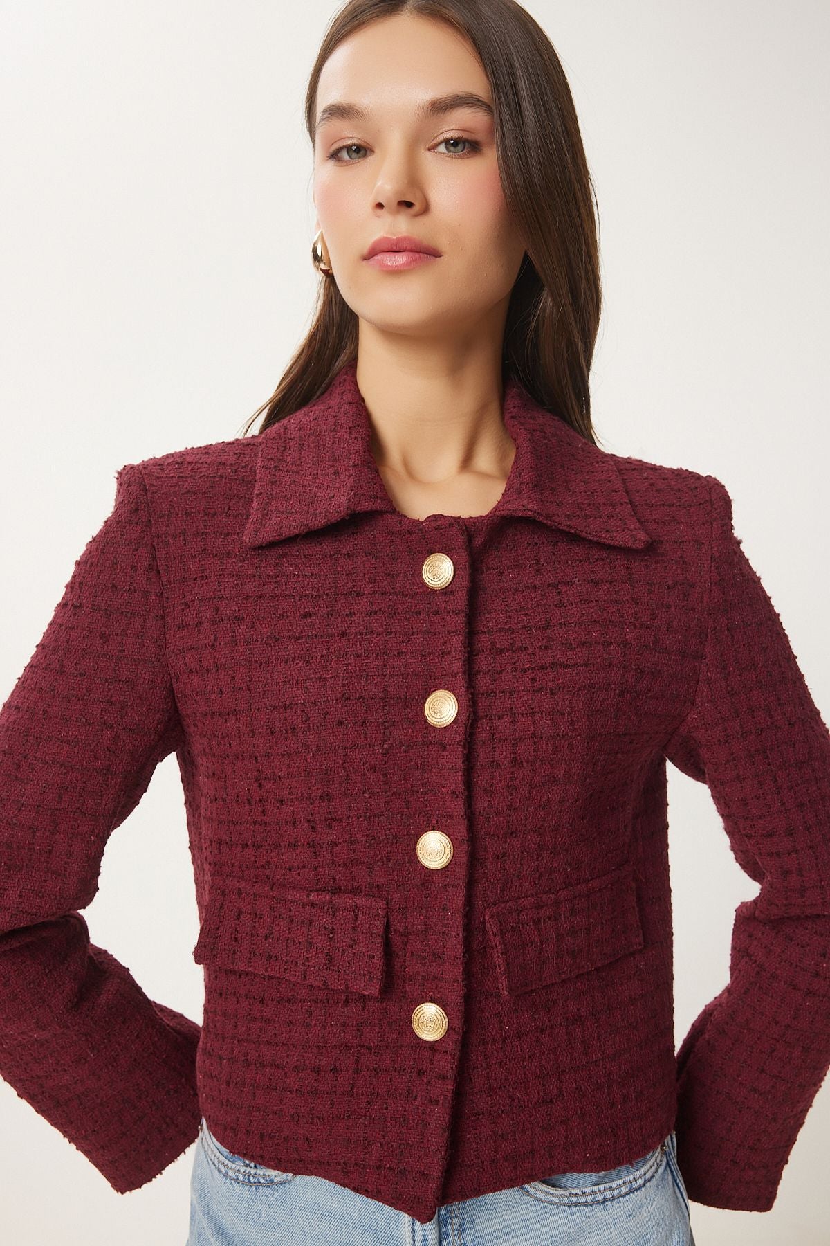 Women Bordeaux Tüvit Crop jacket to00039