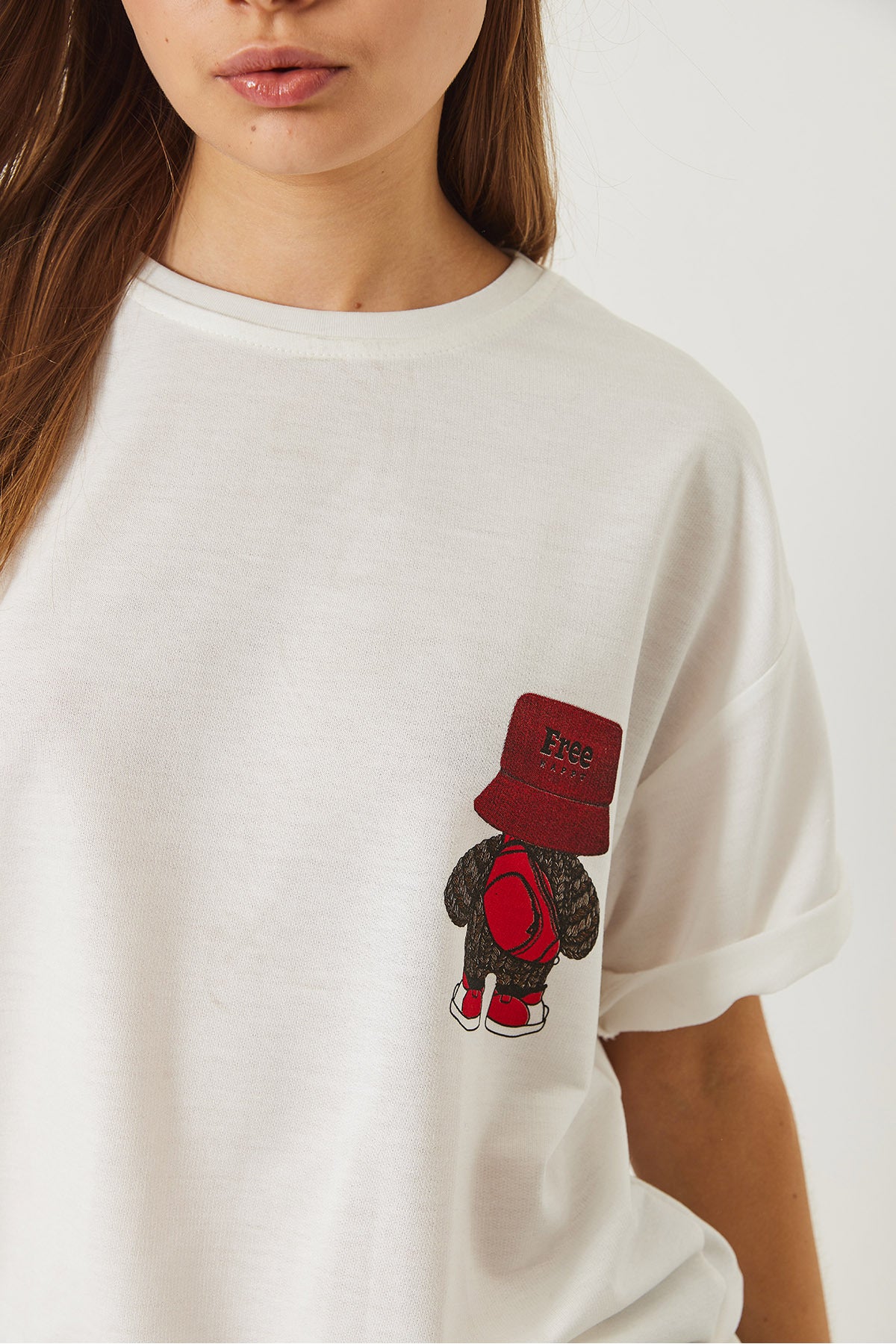 Women's Back Print Detailed Crew Neck Oversize T-Shirt 3085 60283077