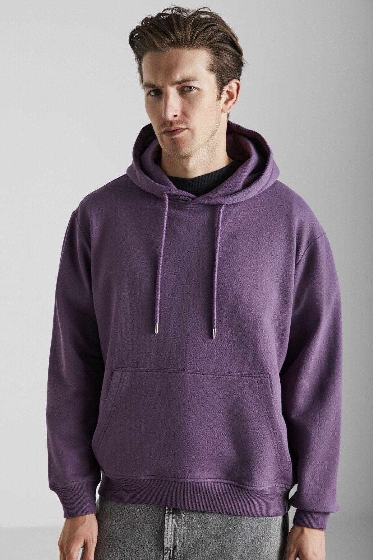 Yokohama Men's Içi Polar with soft regular kangaroo pocket with hooded purple sweatshirt