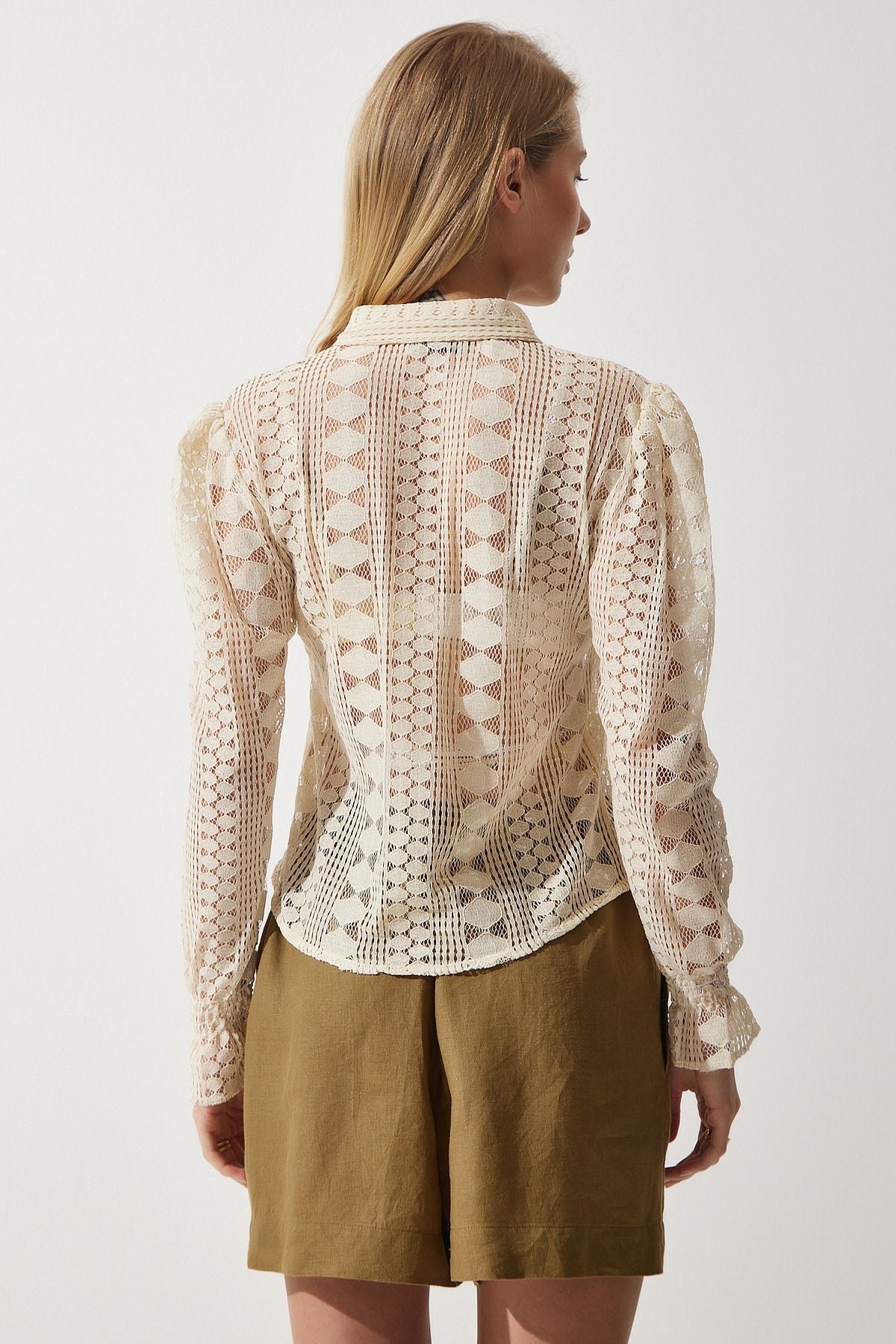 Female Beige Lace Transparent Shirt TP00028