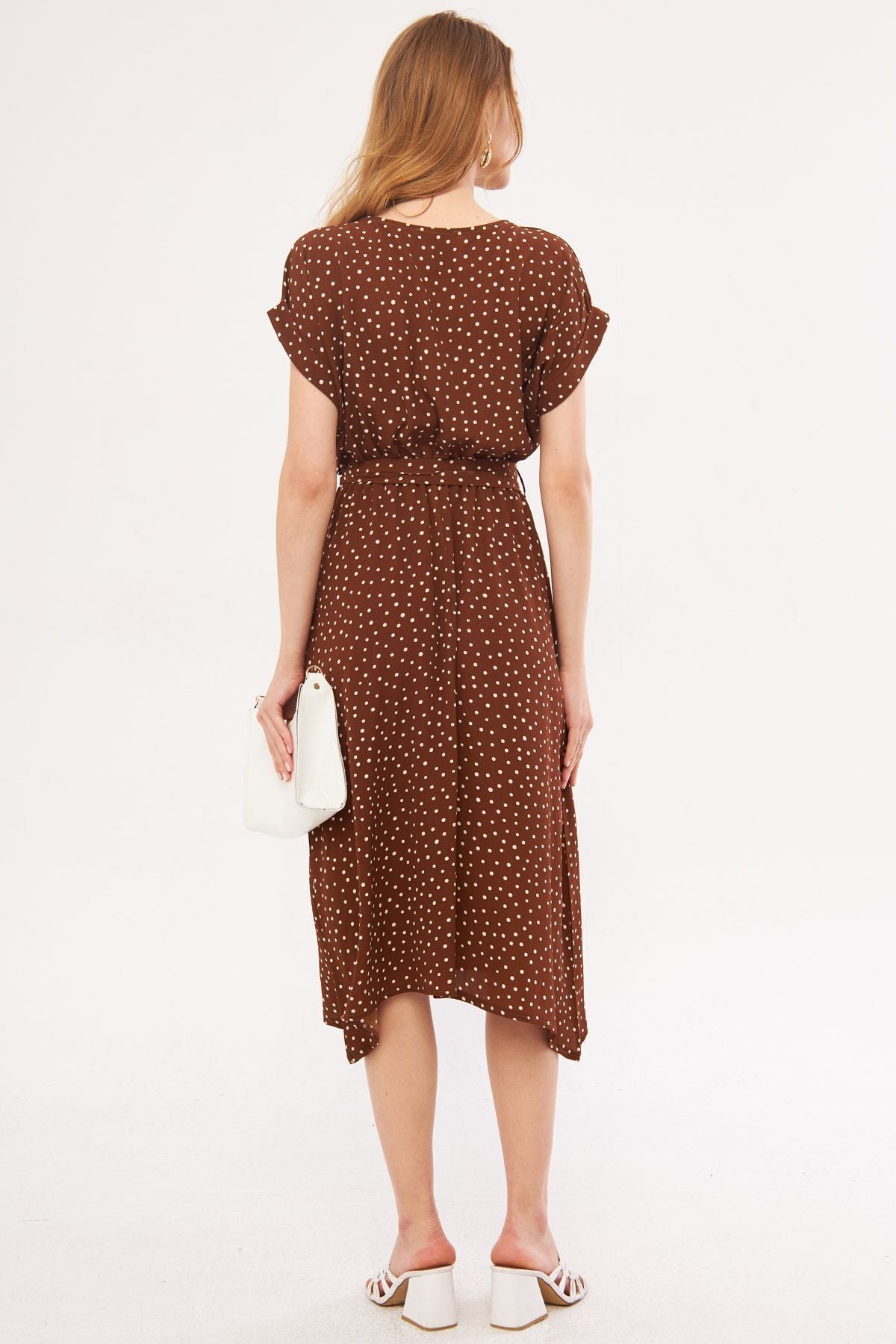Female Coffee Point with Waist Tire Tinden Dress ARM-21K001159