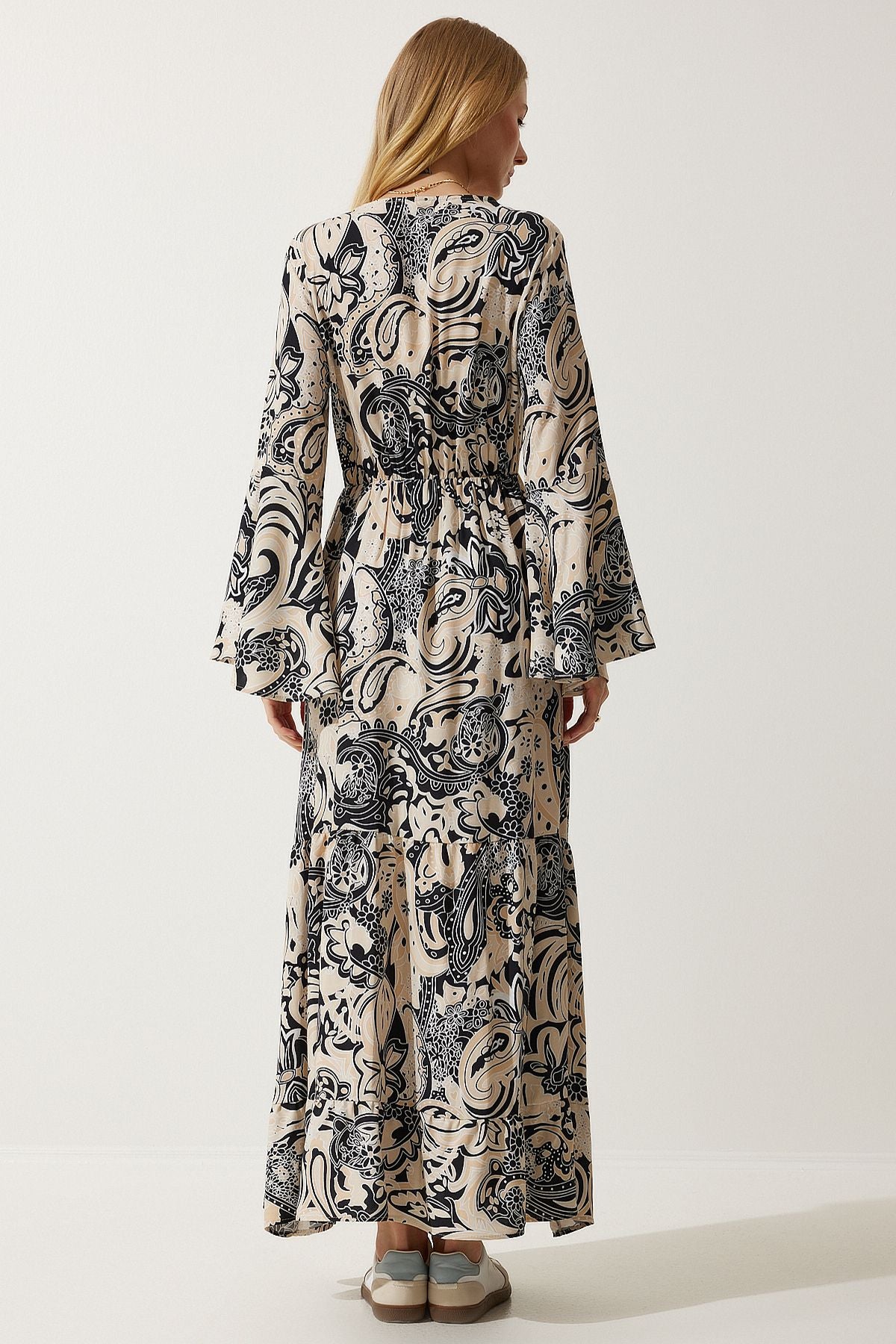 Female Beige Patterned Summer Viscose Dress DD01303
