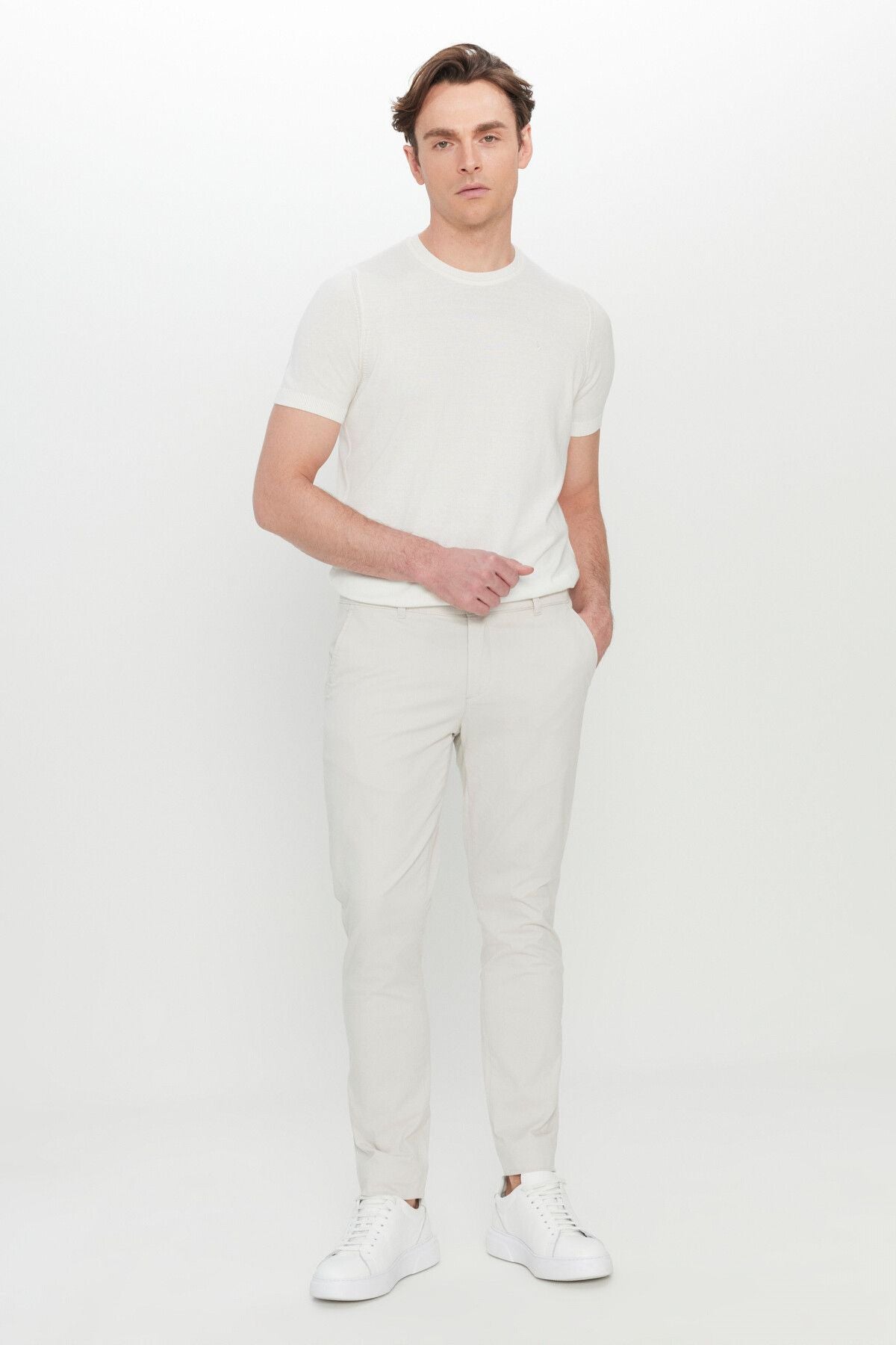 Men's Stone Cotton Slim Fit Narrow Cutting Side Pocket Flexible Casual Pants