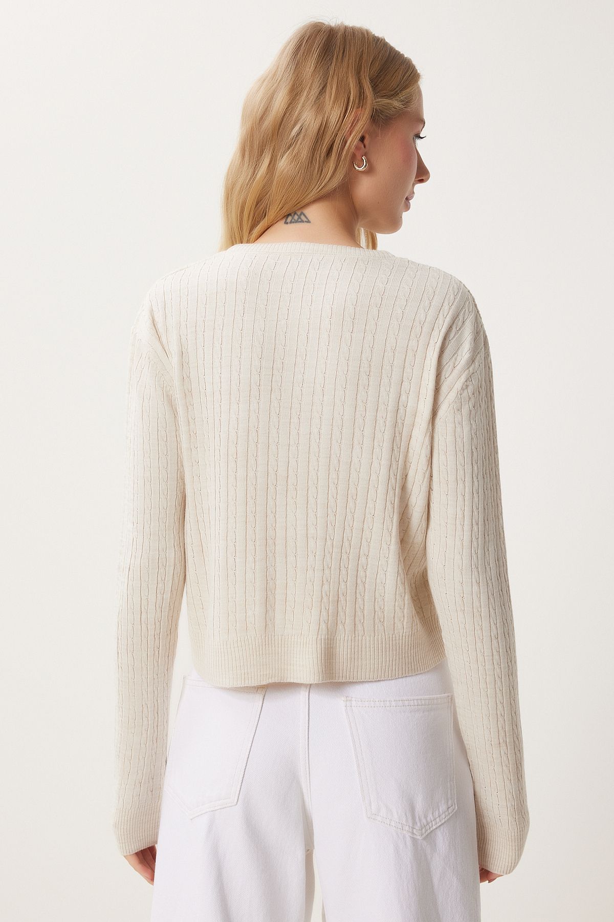 Women's Cream Bow Braided knitted cardigan PF00102