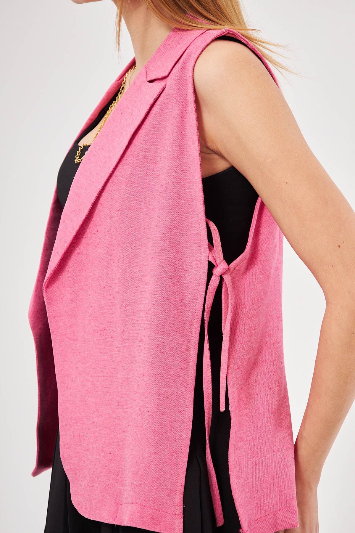 Women's Fuchsia Men's collar side-binding vest ARM-25K001007