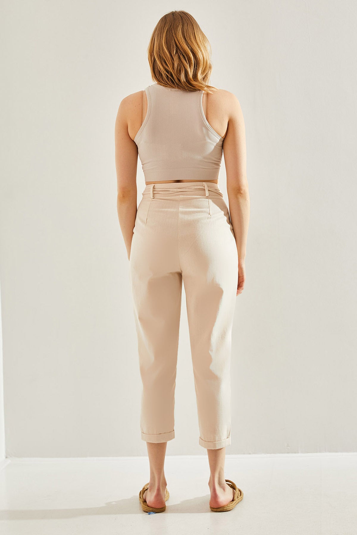 Women's Belted Linen Trousers 60221009