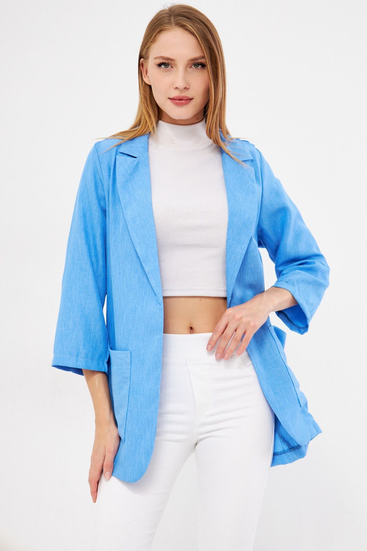 Woman Blue Pocket Oversize Jacket ARM-24Y001115