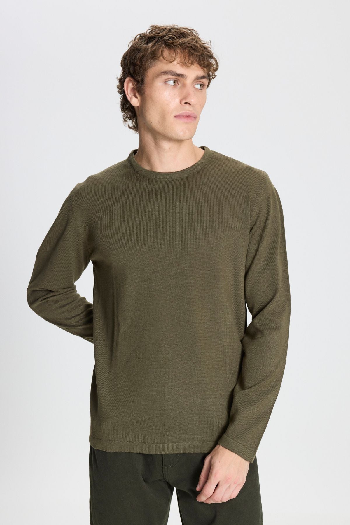 Men's Khaki standard fit normal cutting hot bike collar knitwear sweater