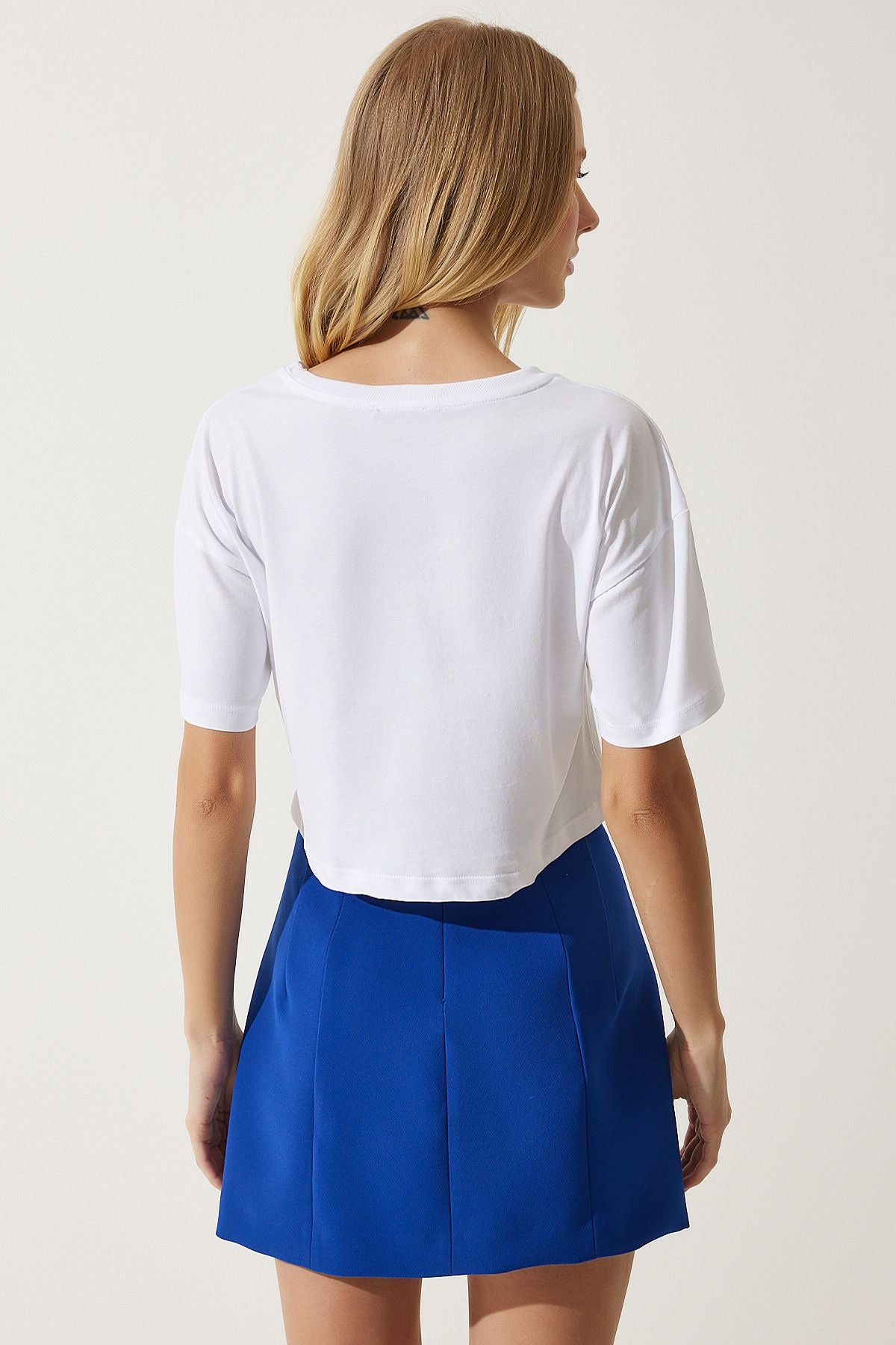 Woman White Printed Crop knitting T-shirt EW00008
