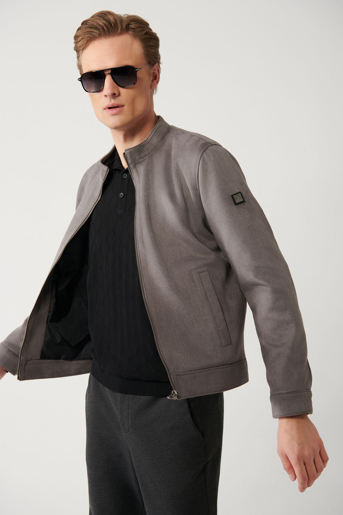 Men's anthracit suede textured front zipper Fine Mont B006002