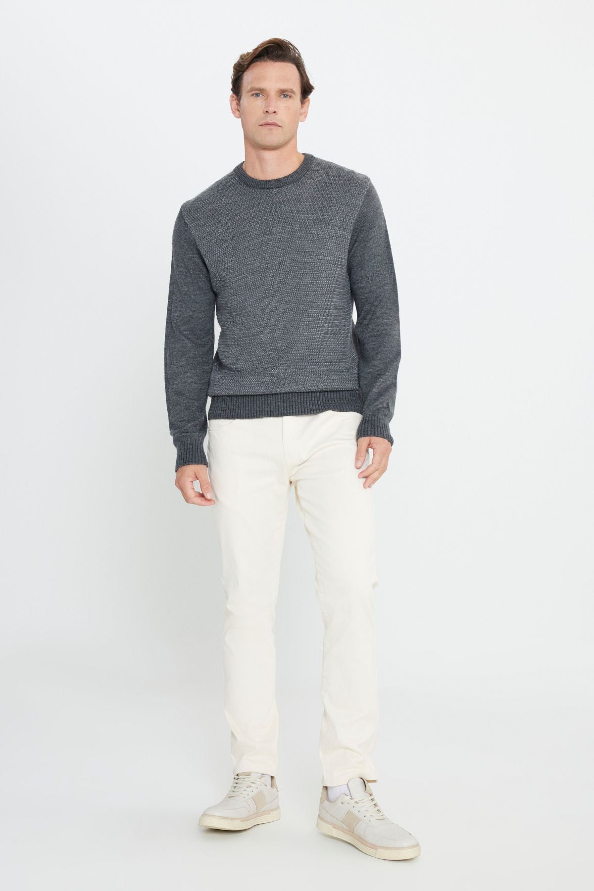 Men's Cleaper-GRI melange standard fit normal cut bike collar honeycomb patterned knitwear sweater