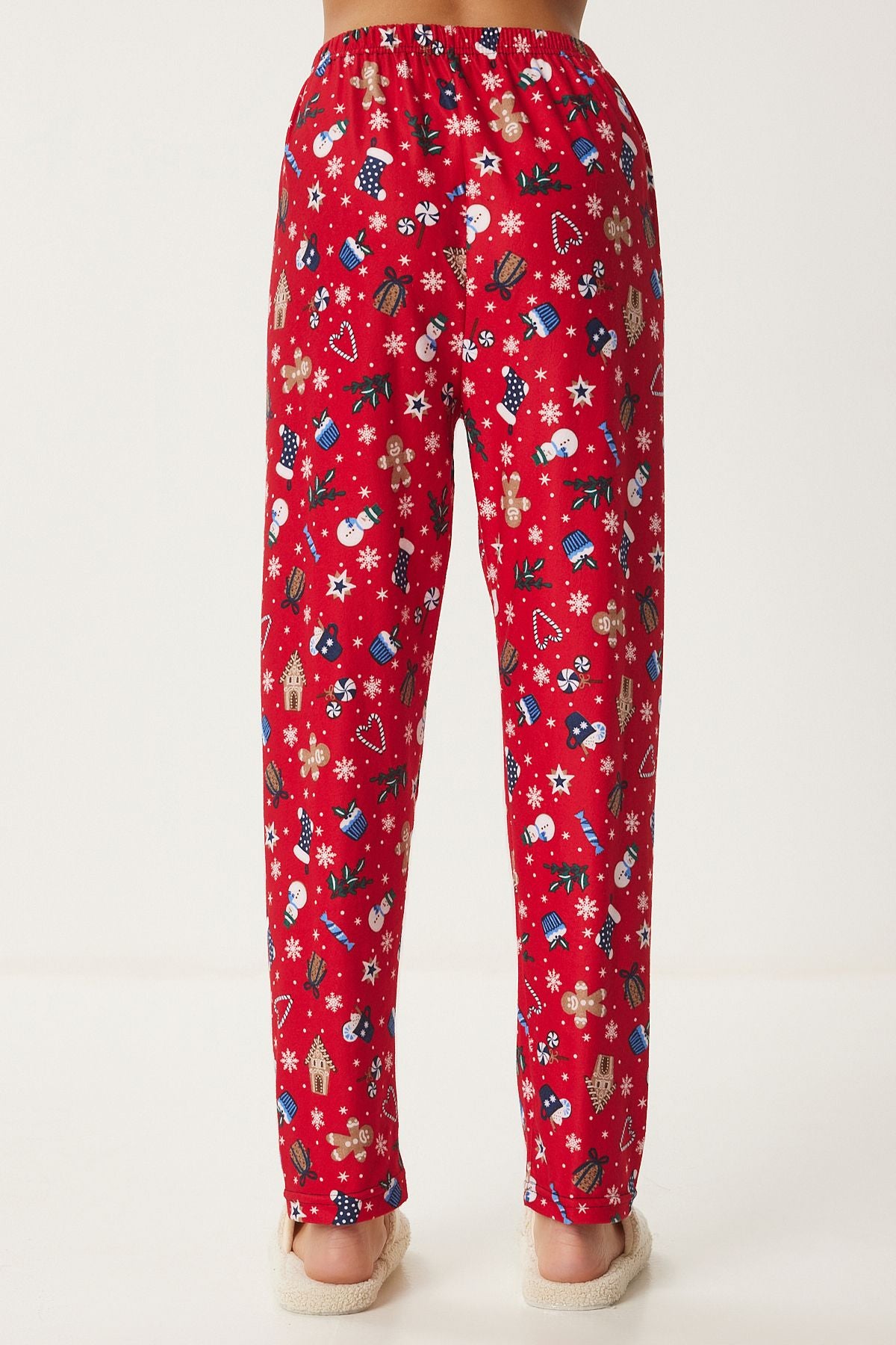 Woman Red White Patterned Soft textured knitting pajamas six Ce00089