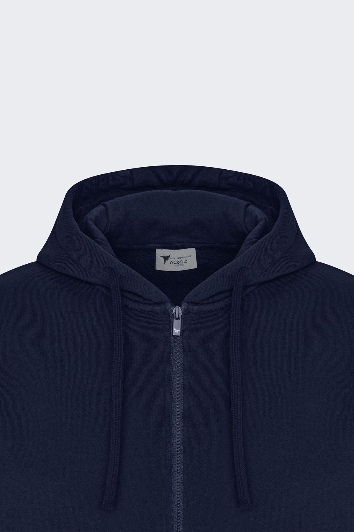 Men's navy blue standard fit normal cut 2 IP cotton hooded sweatshirt