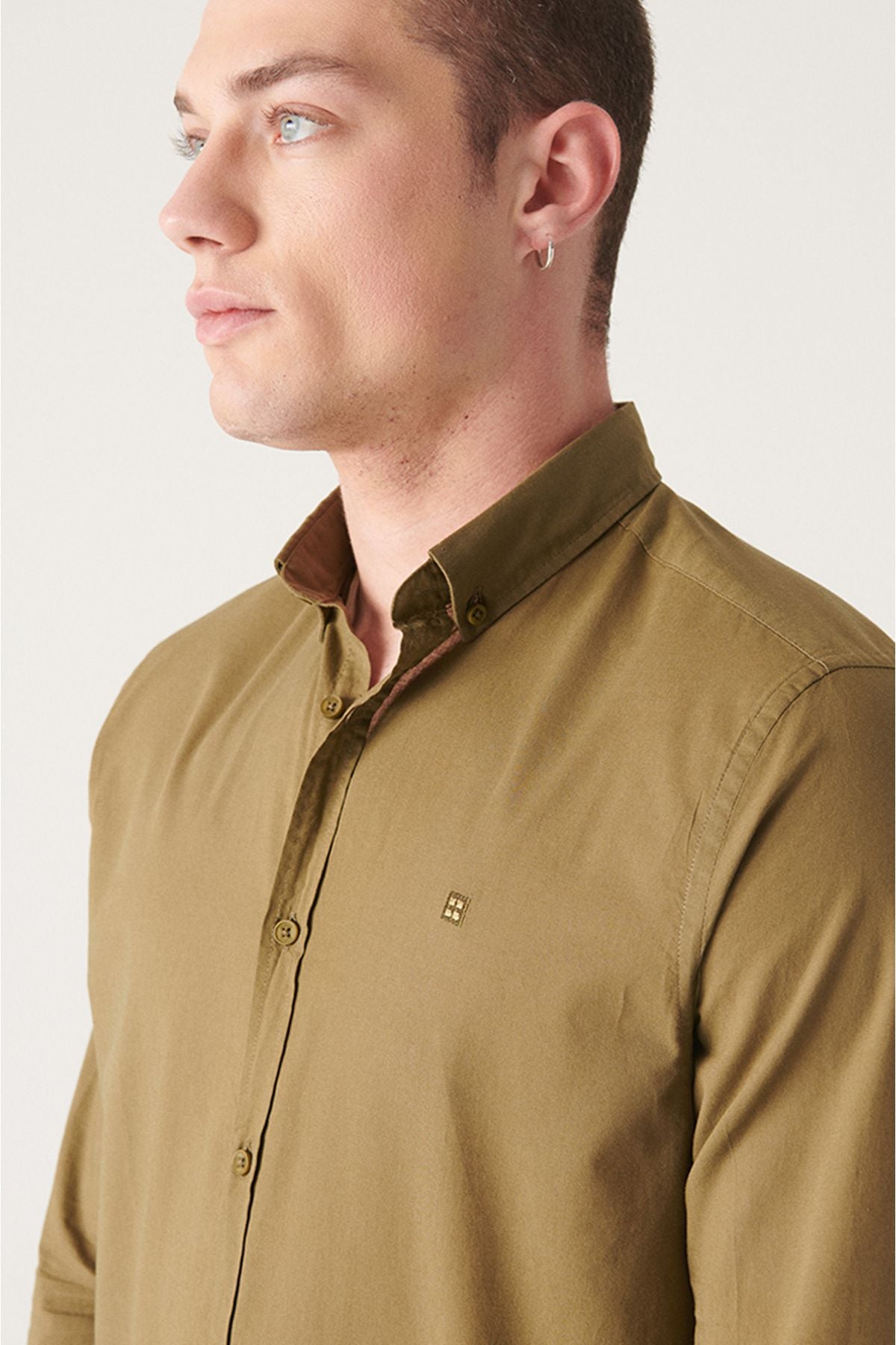 Men's Khaki 100 %Cotton Futter Soft key buttoned collar shirt E002206