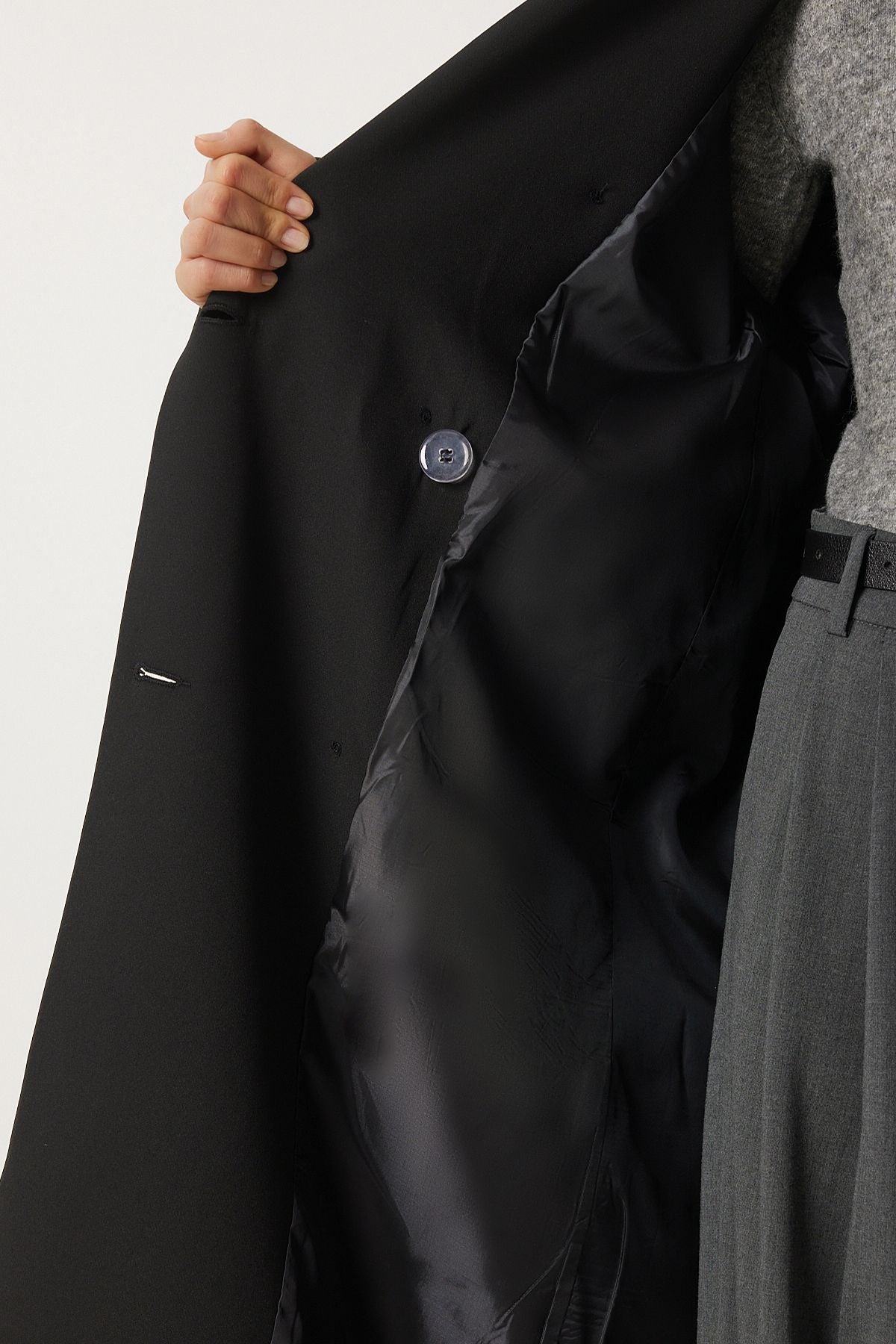 Female Black Shawl Yaka Oversize Premium Woven Jacket Coat FN03381