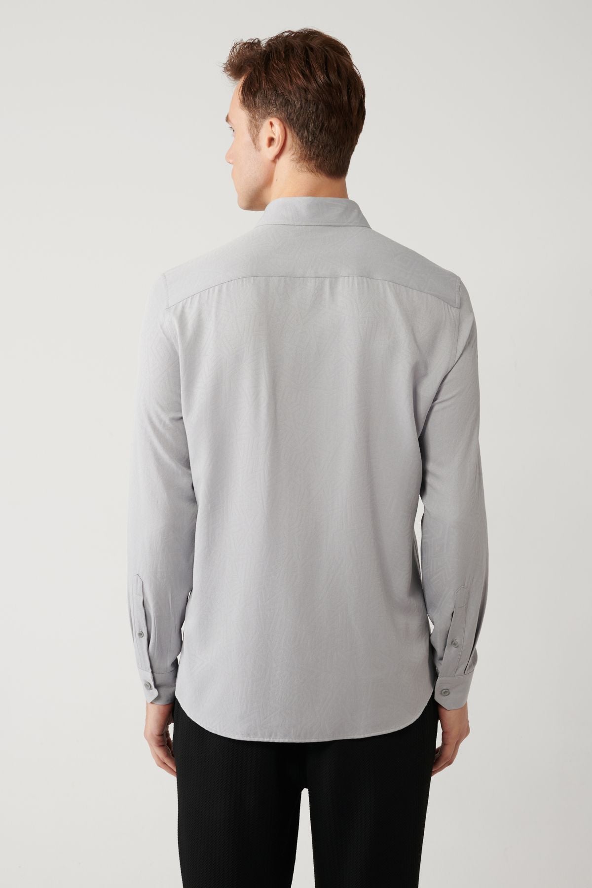 Men's gray bottom Britli collar easily ironable shirt A41y2043