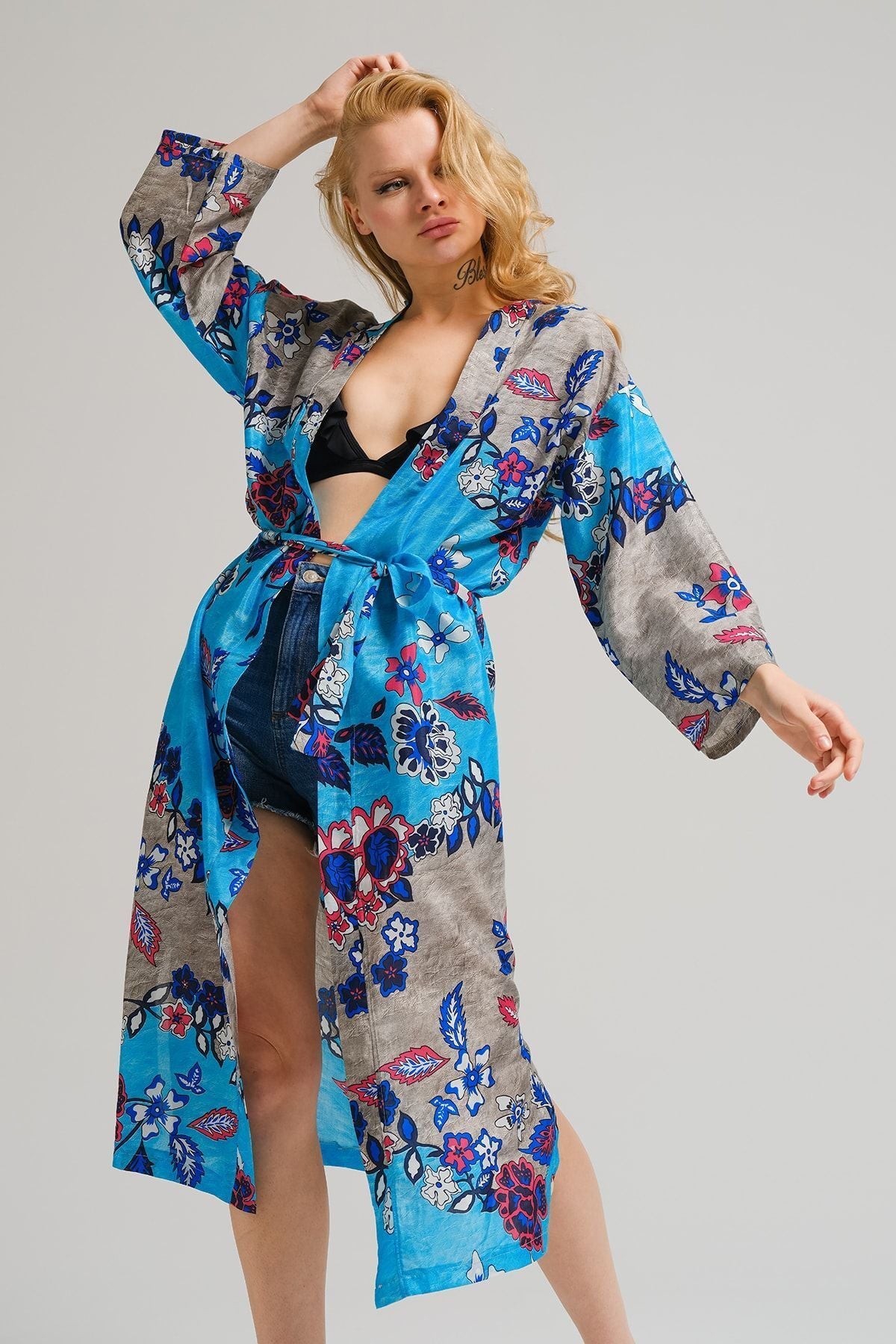 WOMEN'S TURKUAZ PATON LONG KIMONO ARM-22Y001120