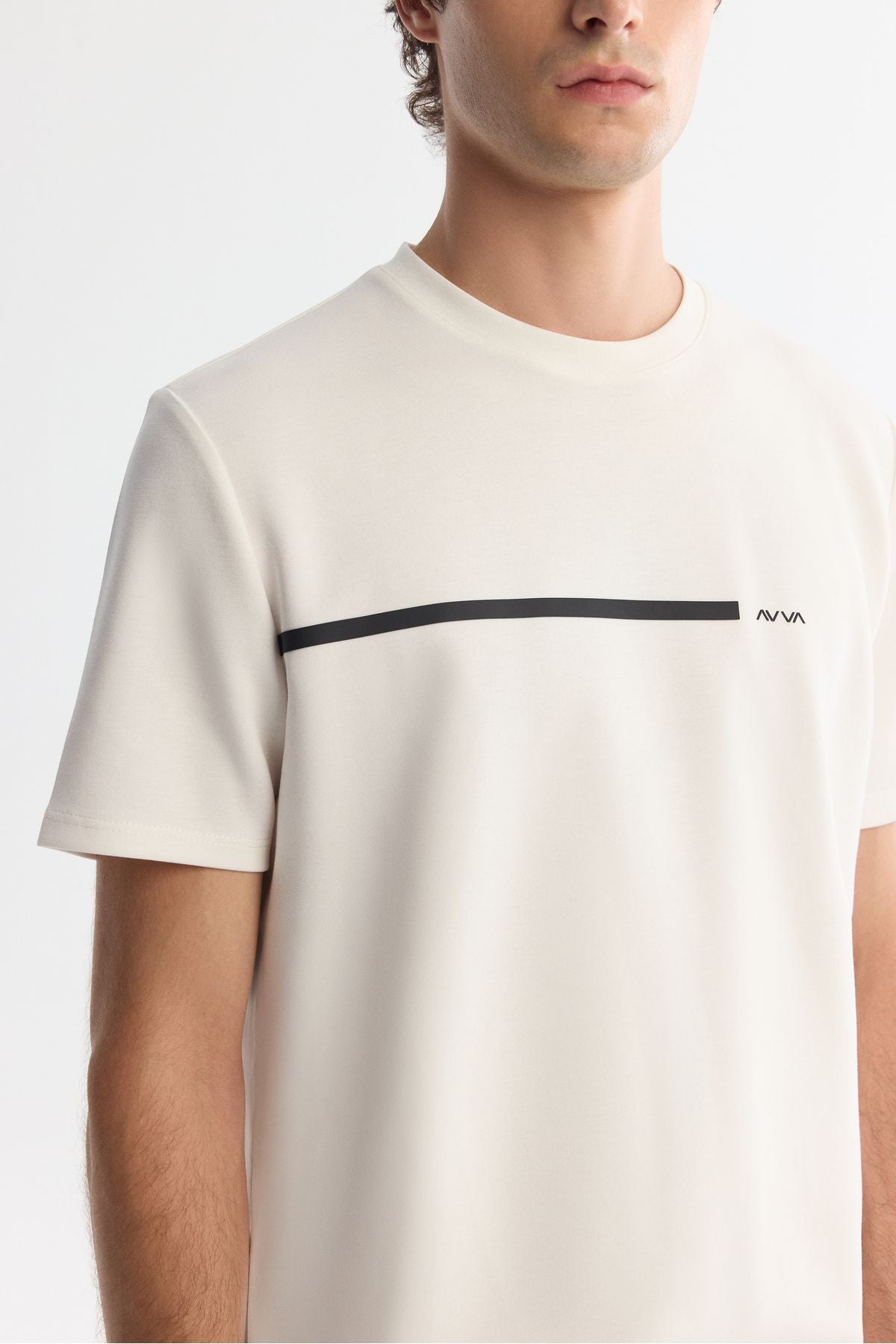 Men's Ecru Bicycle Collar Elastan Interlok T-Shirt A42Y1003