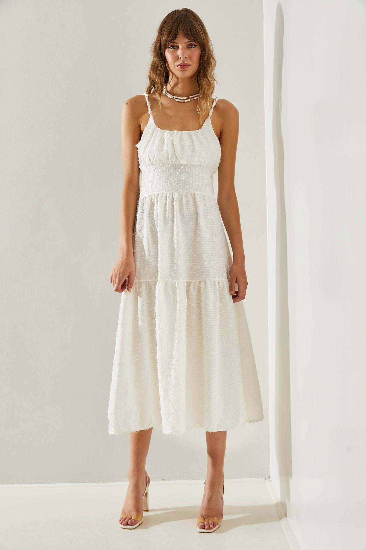 Women's Thin Printed Strap Layered Woven 5616 Dress 60251366