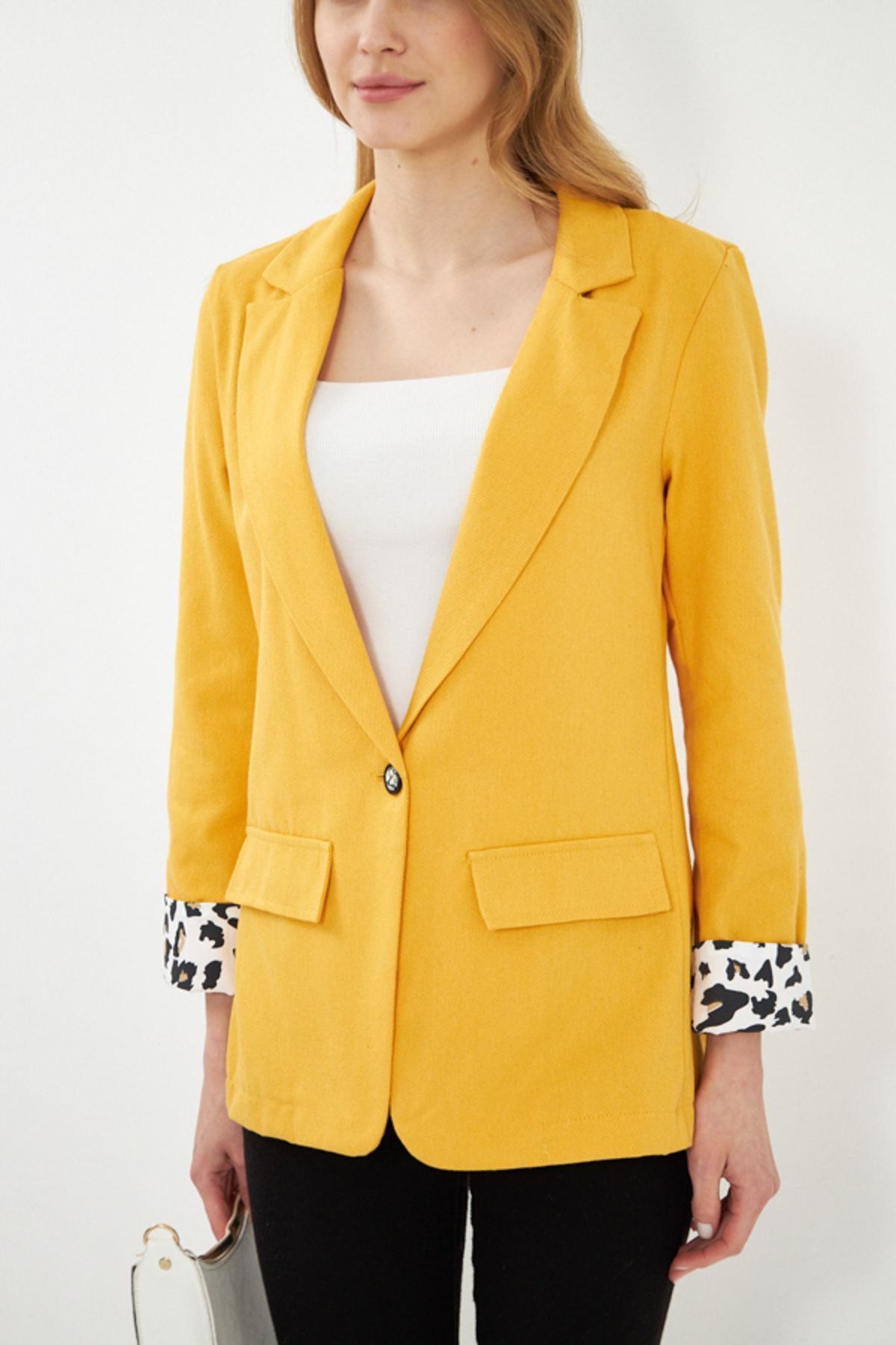 Female mustard dekaeksi jacket jacket with mobile lid arm leopard Arm-24y001039