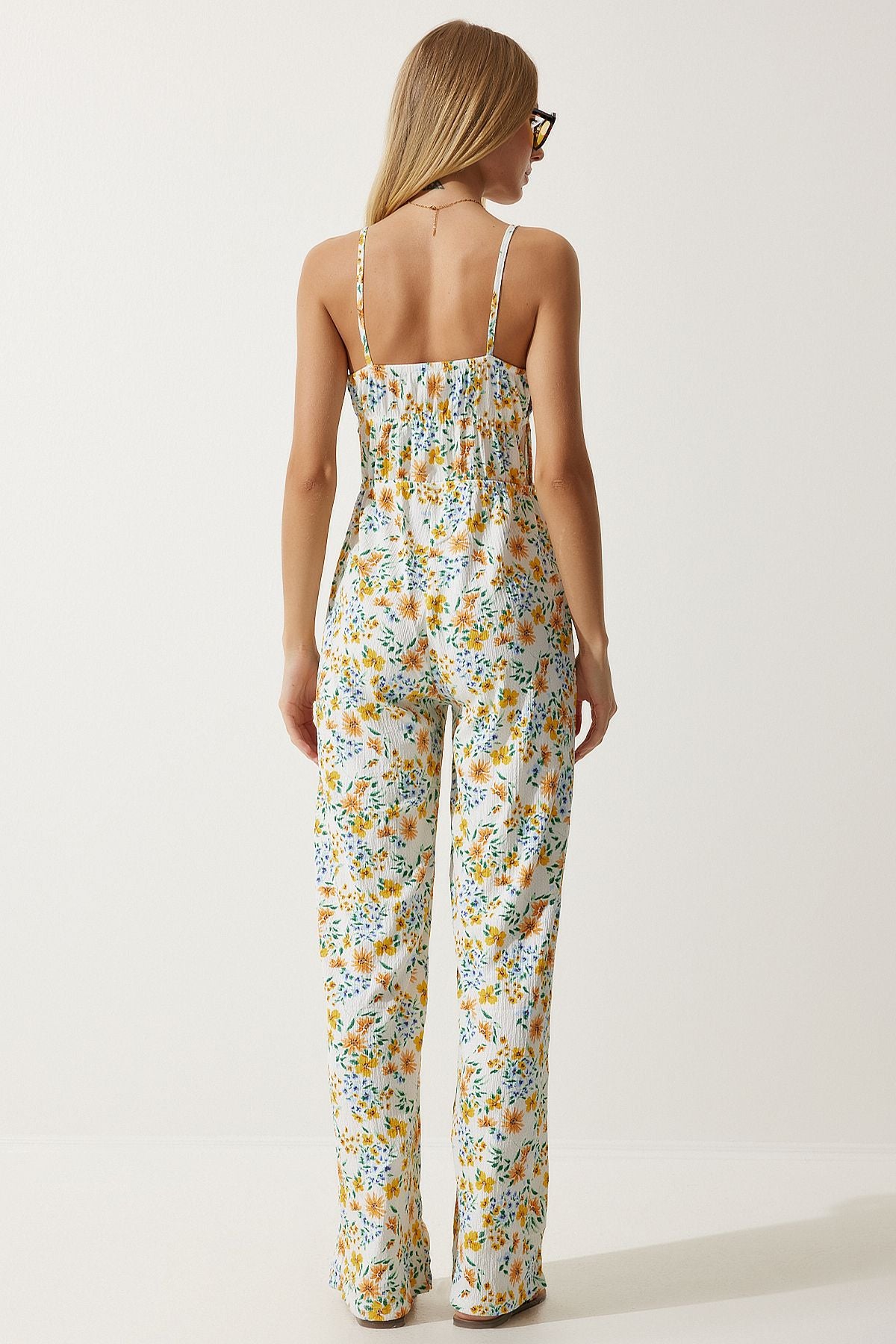 Female ecru yellow window detailed patterned knitted tulum ub00245