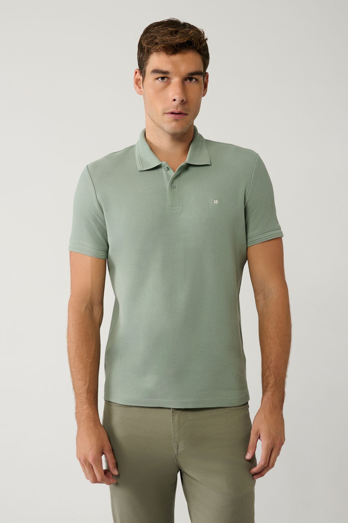Men's Mint Green 100 %Cotton Fast Drying Polo Yaka T-shirt B001032