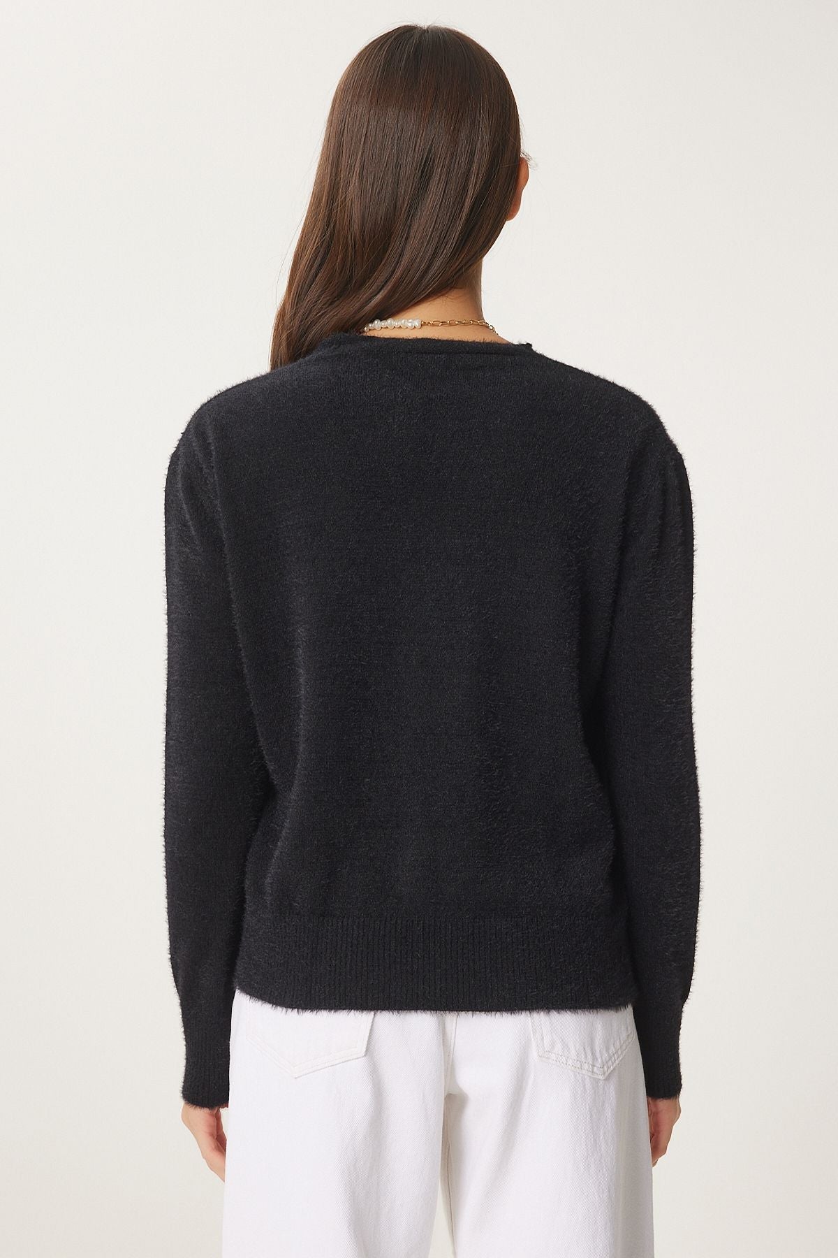 WOMEN Black V -Neck Beard Seasonal Triko Cardigan FN03446