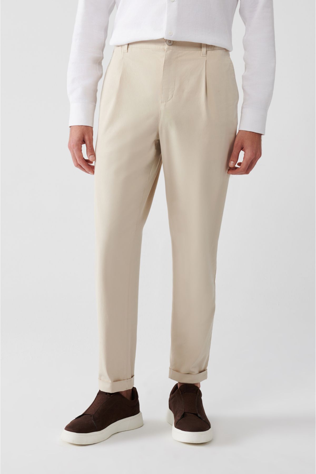 Men's Beige Side with Rubble Soft key Chino Trousers A32Y3002